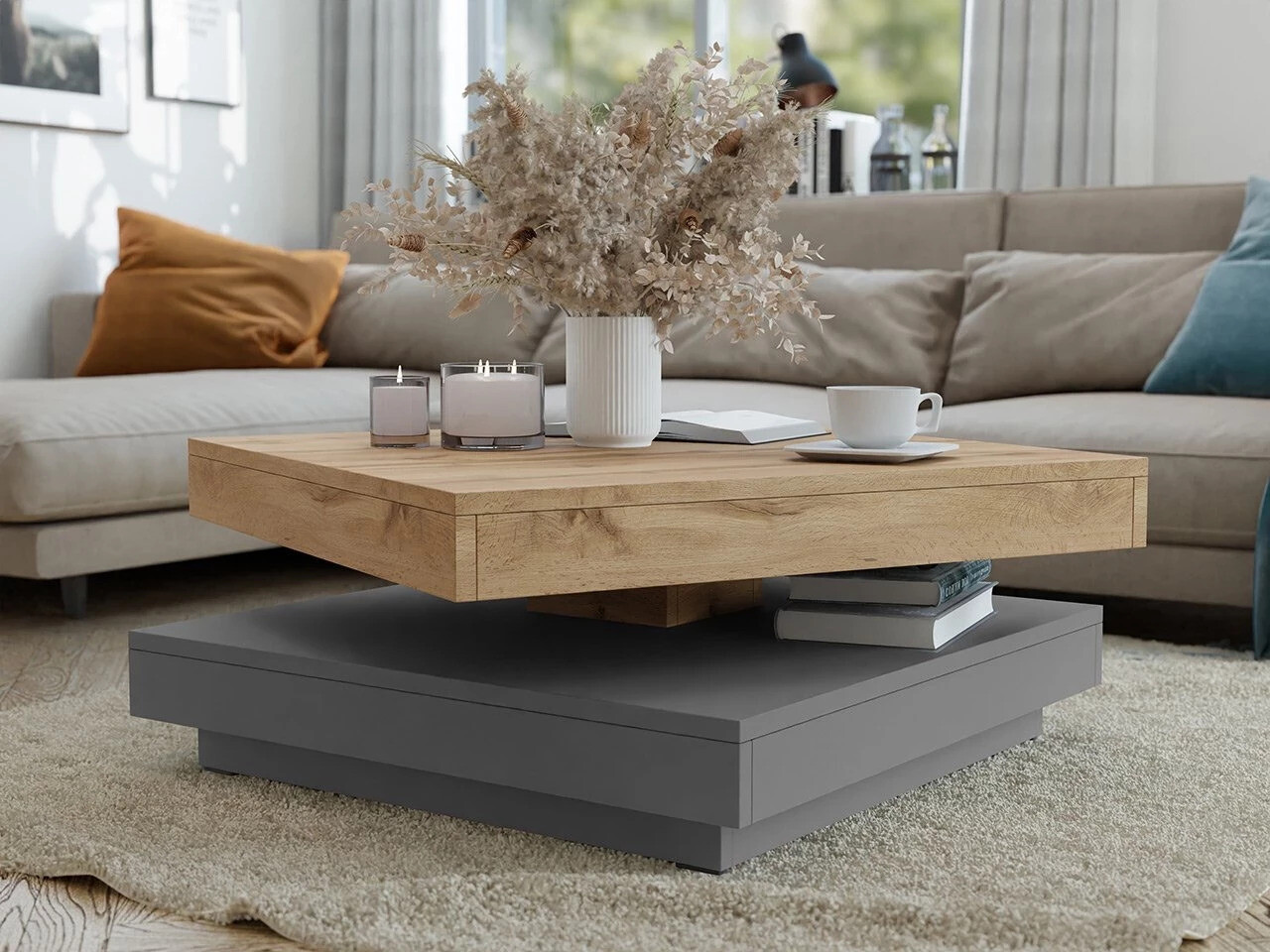 Žurnālu galdiņš transformeris Comfivo 385 (Grafīts + Votan ozols)