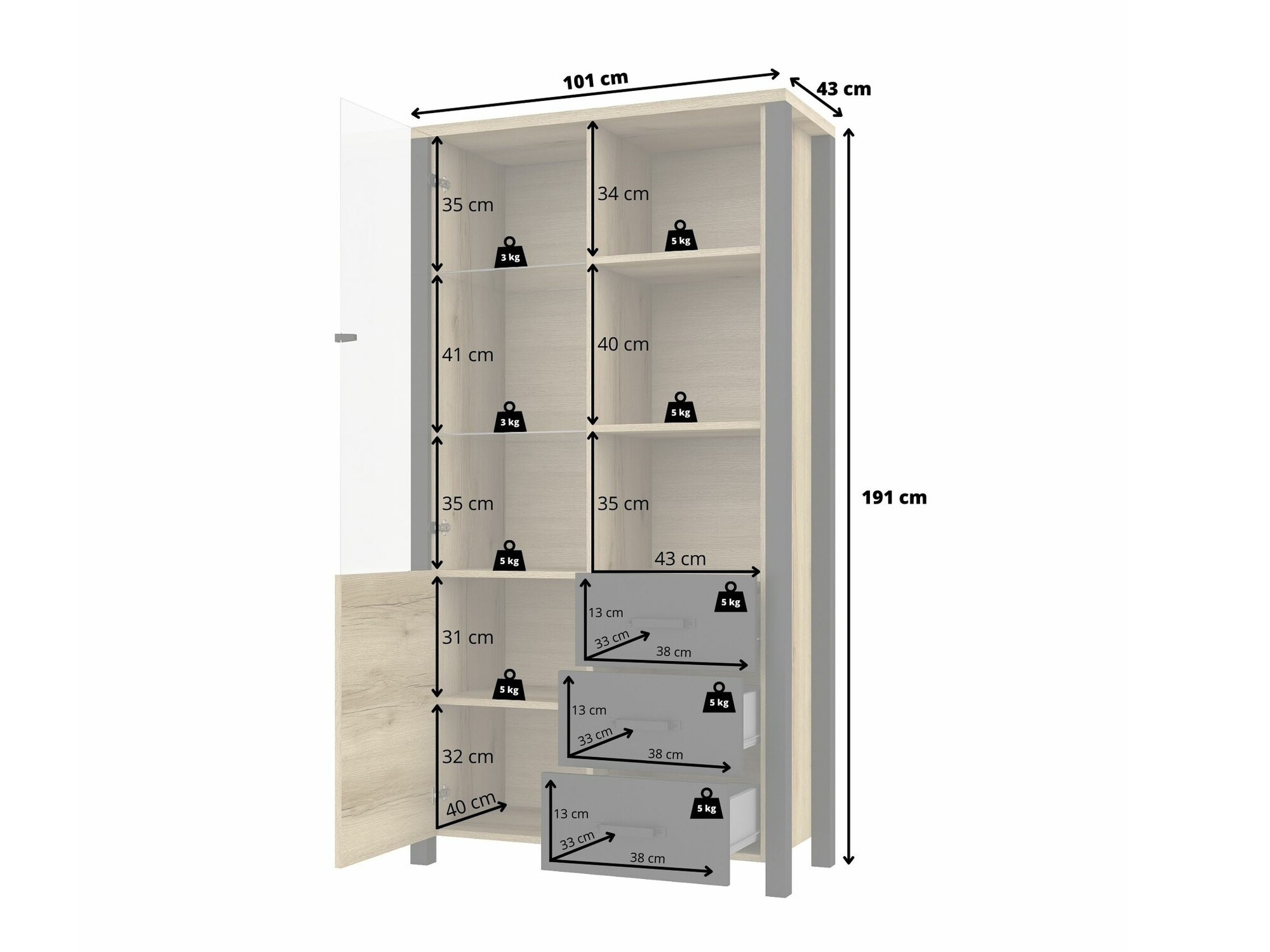 Plaukts Tornua 102 (Tumšā egle + Matēts melns)