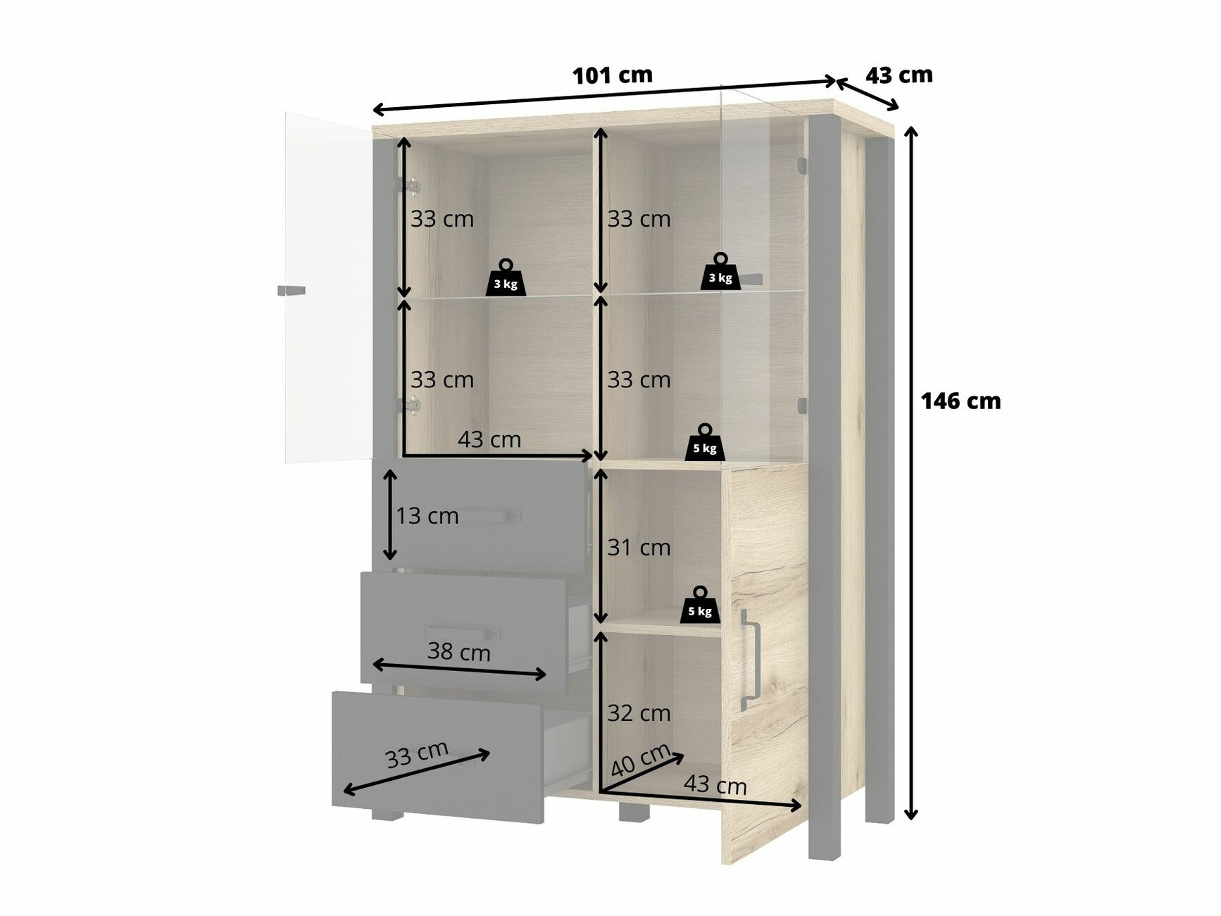 Plaukts Tornua 105 (Tumšā egle + Matēts melns)