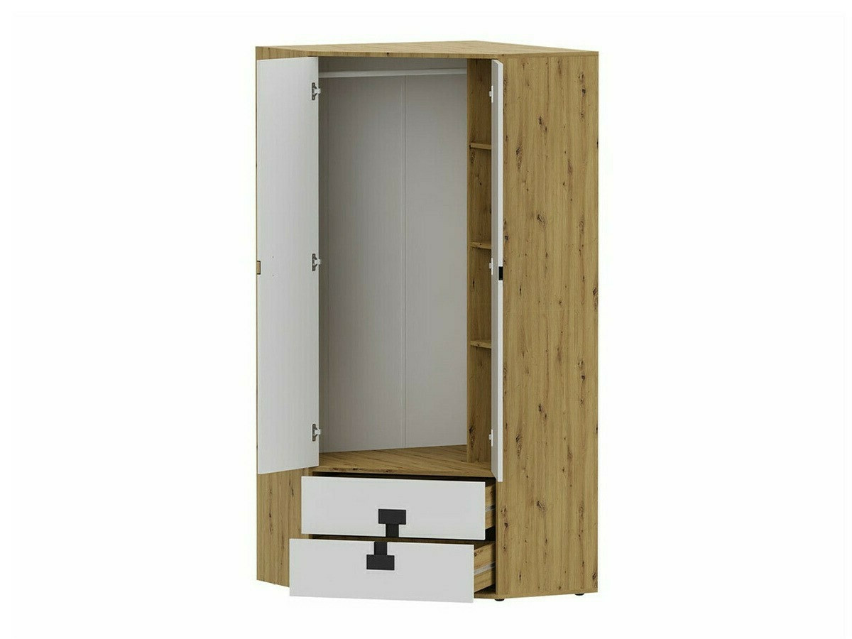 Stūra skapis Florevi 114 (Glancēts balts + Artisan ozols)