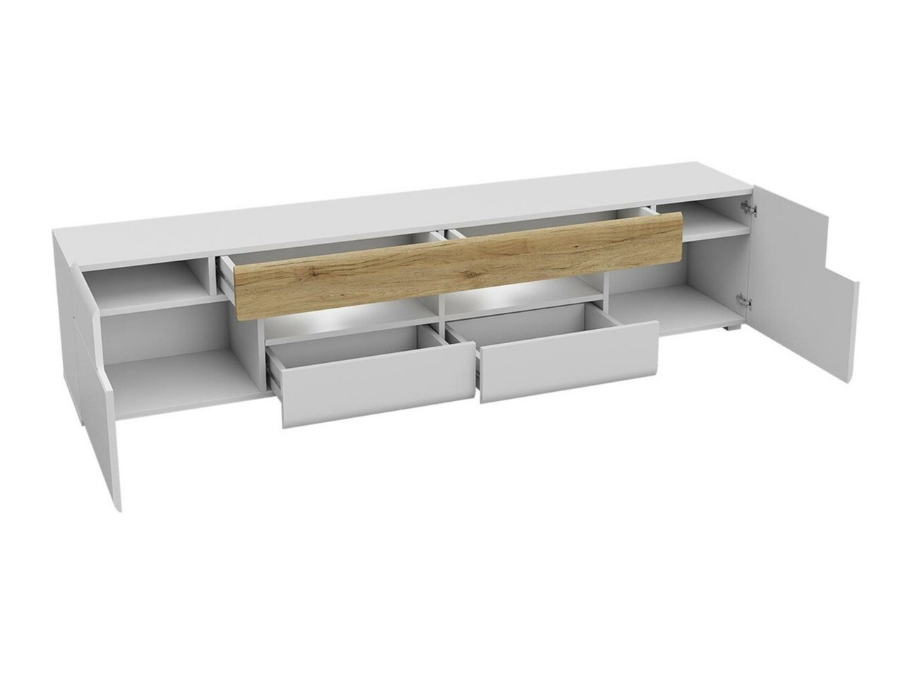 ТВ тумба Torsone 113 (Белый + Глянцевый белый + Сан Ремо дуб)