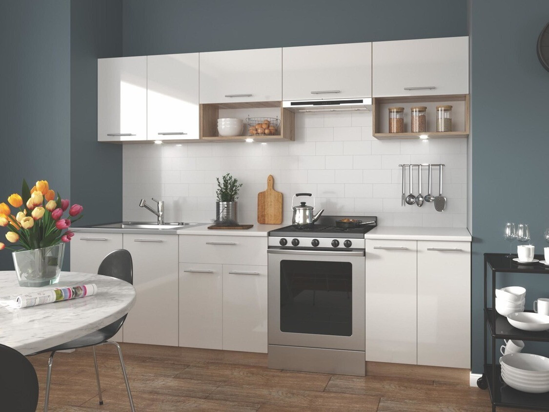 Кухонный гарнитур Houston 858 (Глянцевый белый + Сонома Дуб)