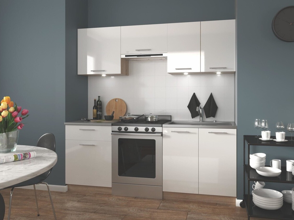 Virtuves komplekts Houston 857 (Glancēts balts + Sonomas ozols)