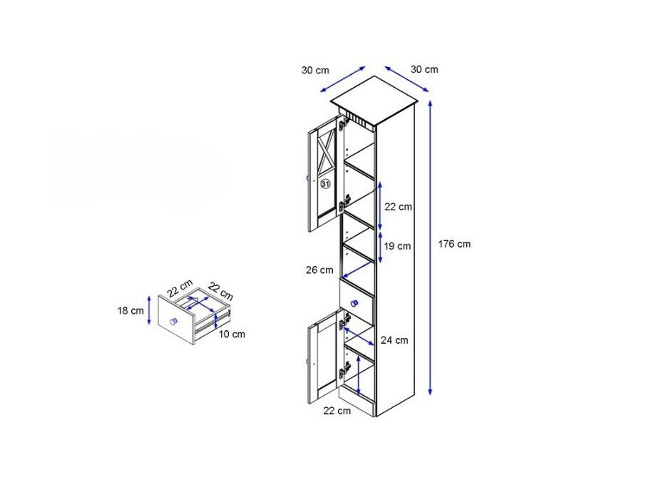 Stāvošs vannas skapītis Deletri 104 (Balts + Havana Ozols)
