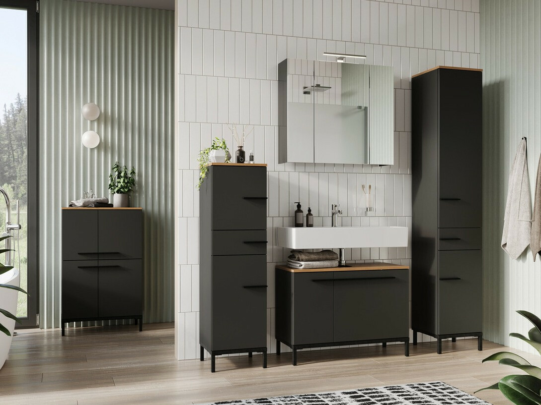 Vannas istabas skapis ar spoguli Temeli 101 (Grafīts)