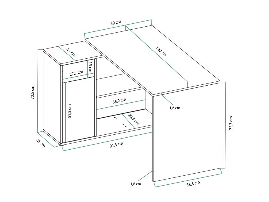Stūra rakstāmgalds Bristol 123 (Betons + Balts)