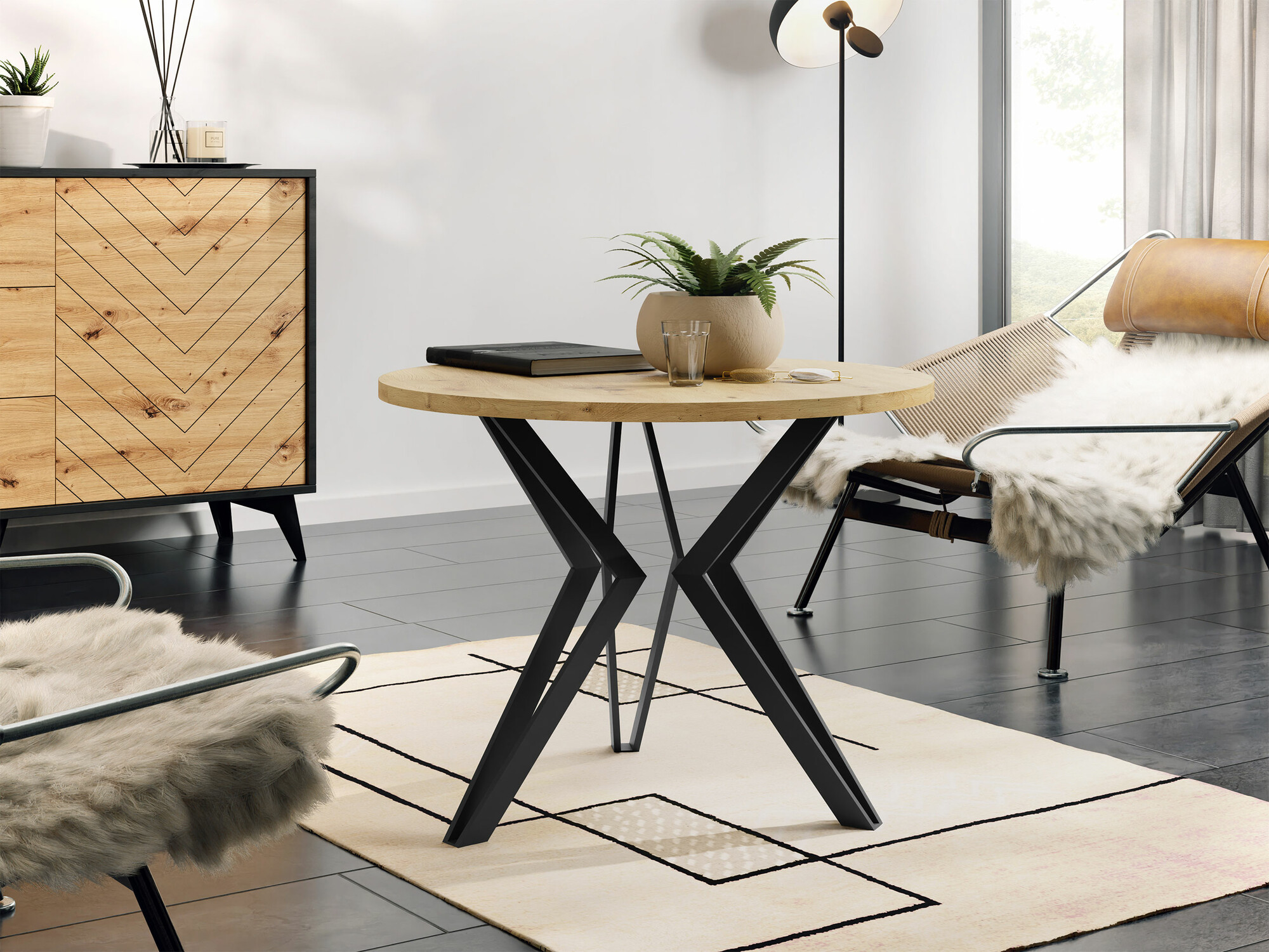 Žurnālu galdiņš Dearborn 105 (Artisan ozols + Melns)