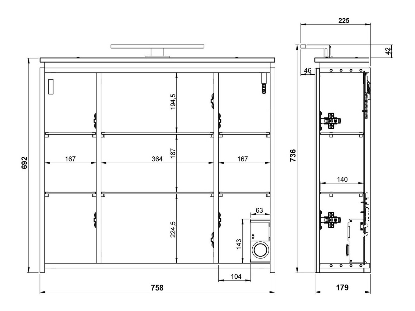 Шкаф для ванной комнаты c зеркалом Larsalu 104 (Графит)