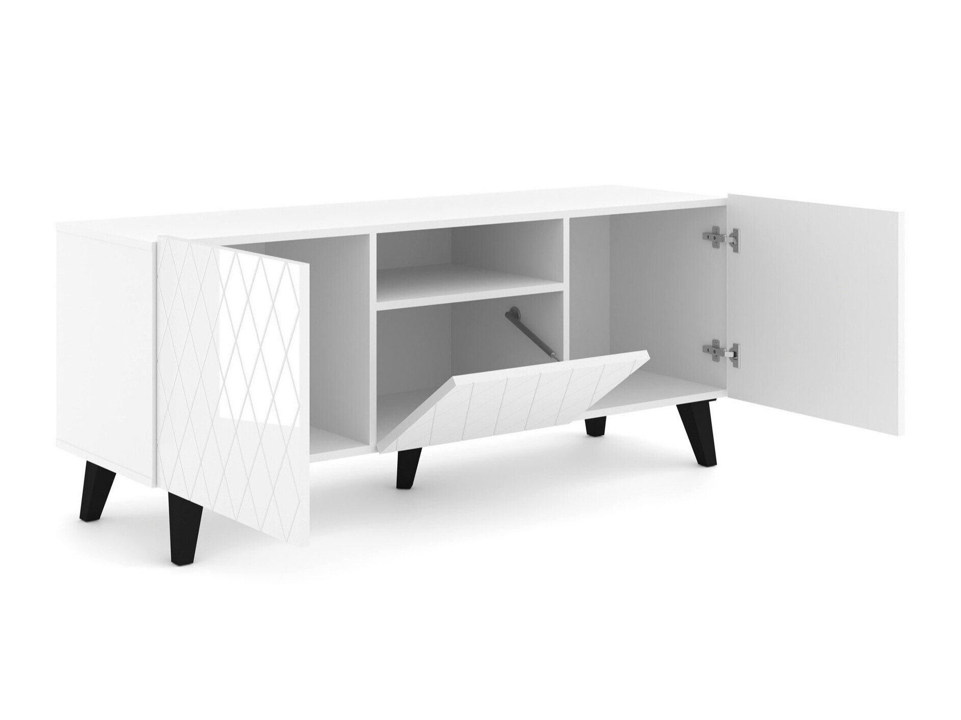 TV galds Melmoro 105 (Glancēts balts + Melns)