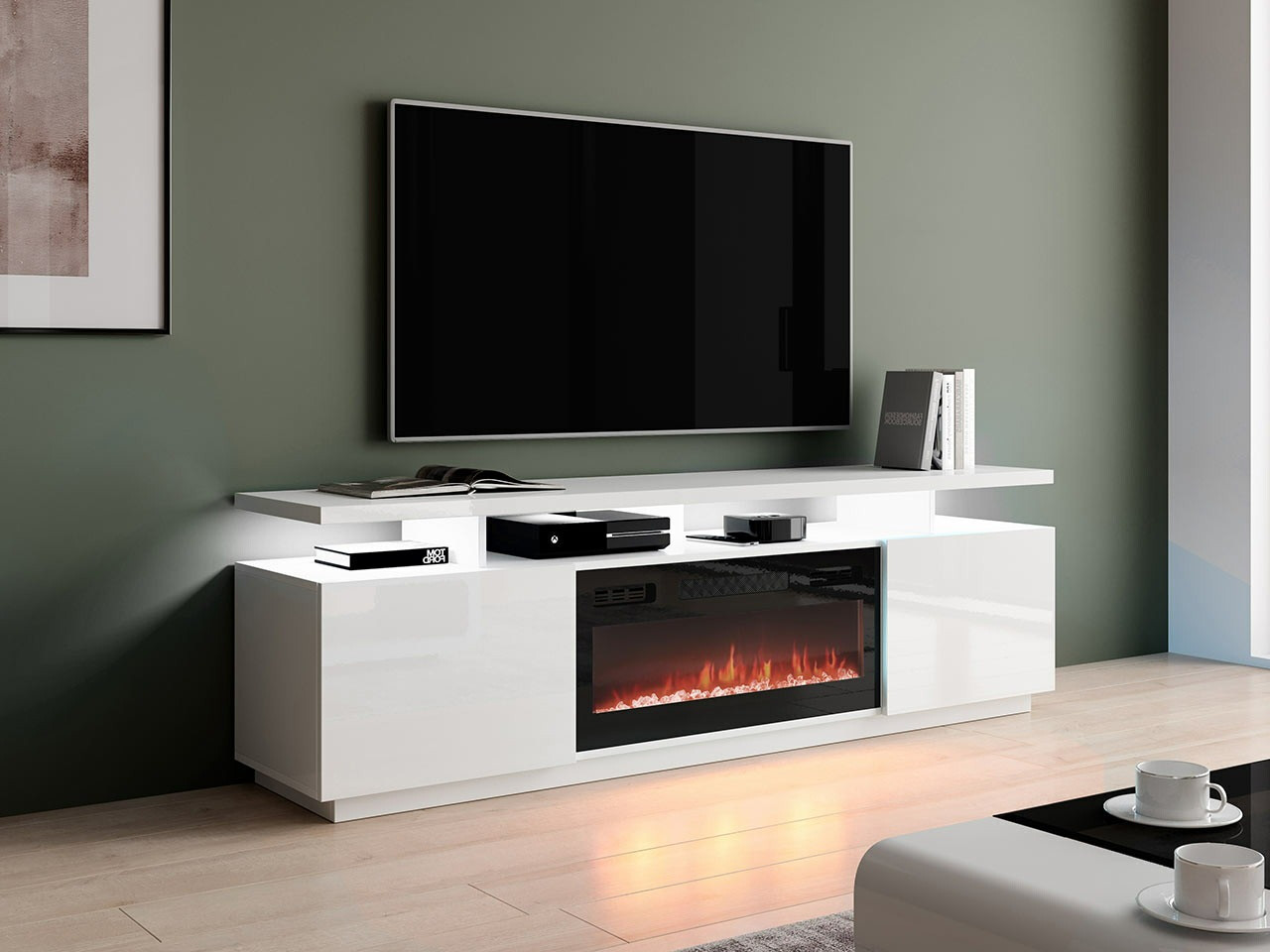 TV galds Figura I (Balts + Glancēts balts)