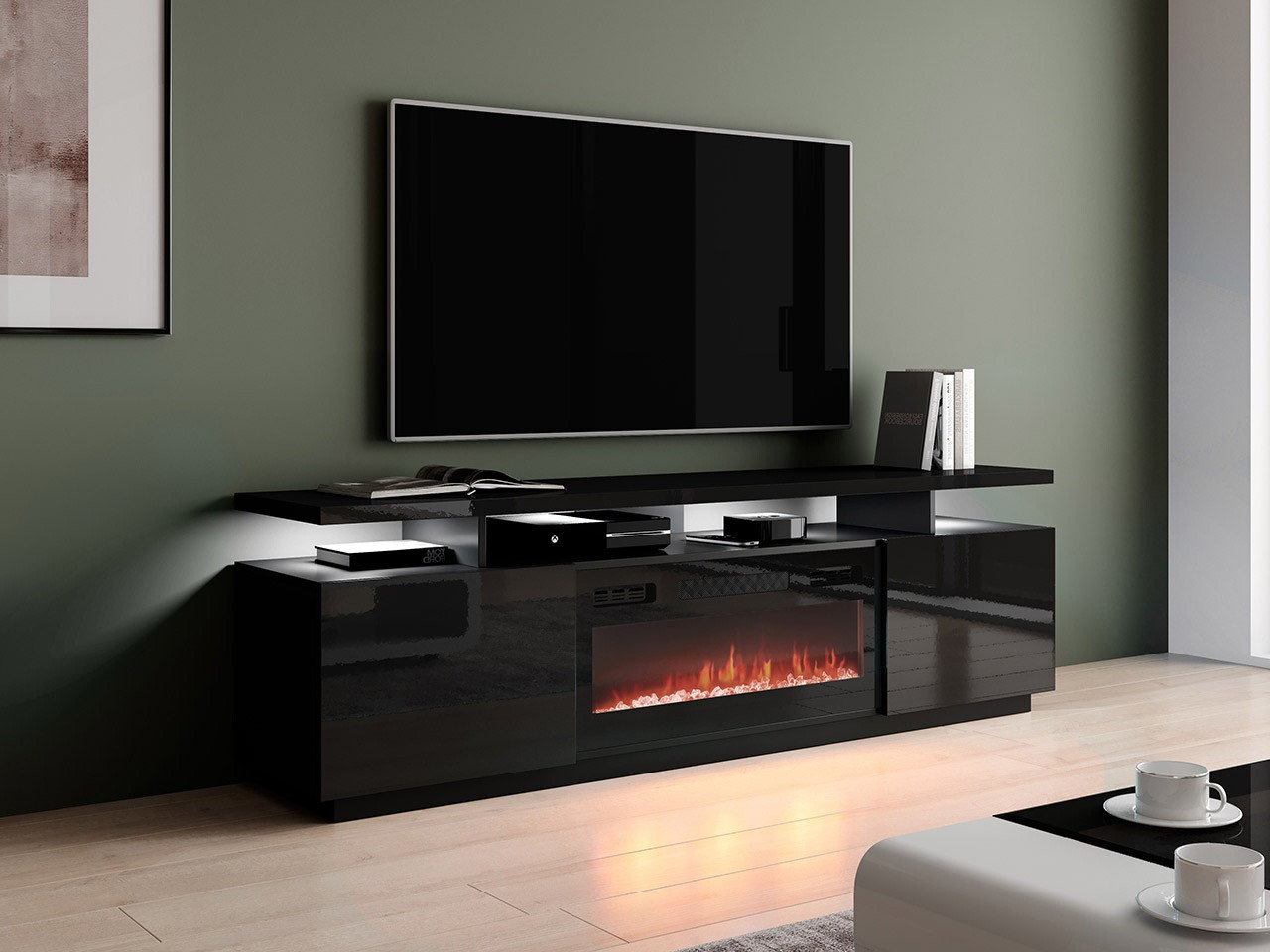 TV galds Figura I (Melns + Glancēts melns)