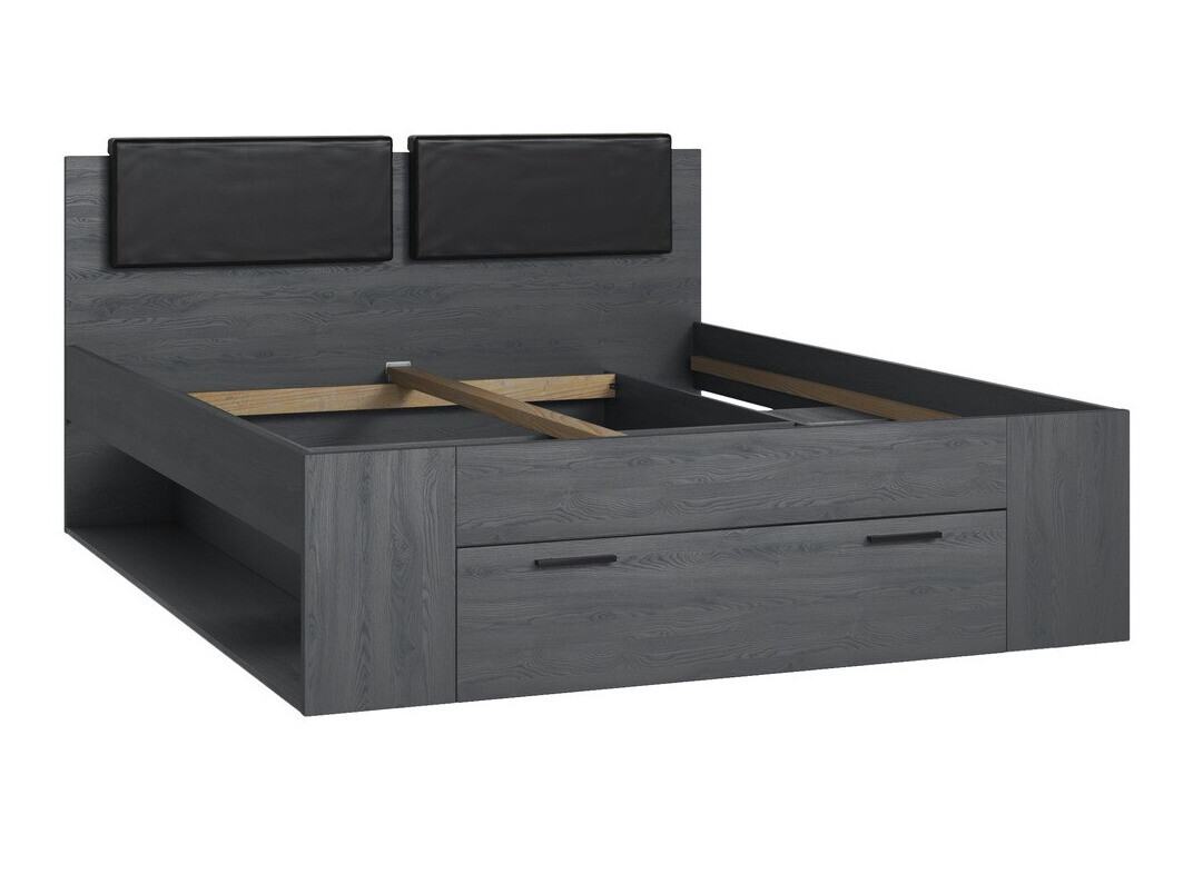 Кровать Levruvu 106 (Серый дуб + Чёрный)