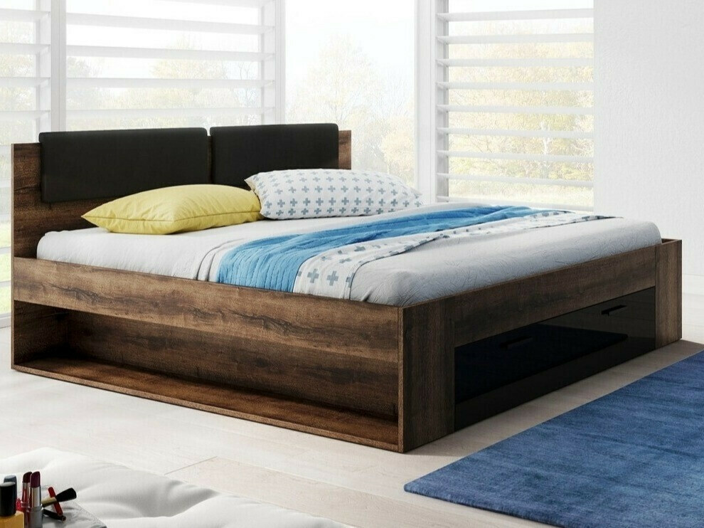 Кровать Levruvu 111 (Монастырский дуб + Чёрный)