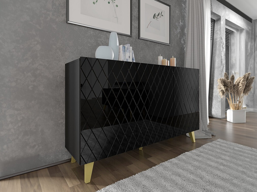 Skapis Melmoro 104 (Glancēts melns + Zelta)