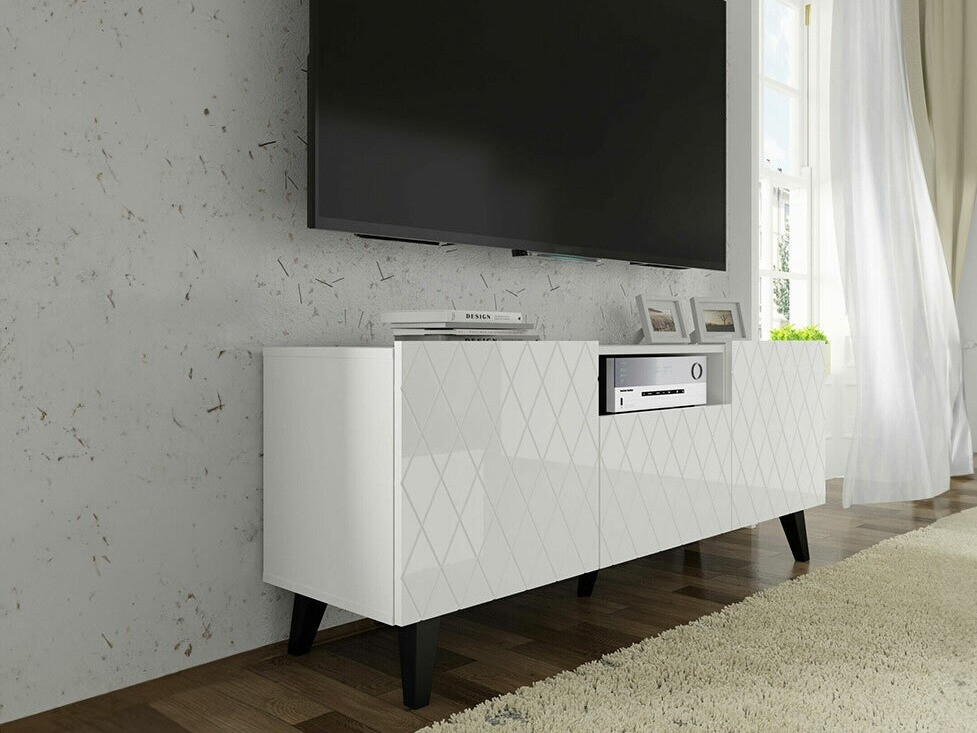 TV galds Melmoro 105 (Glancēts balts + Melns)