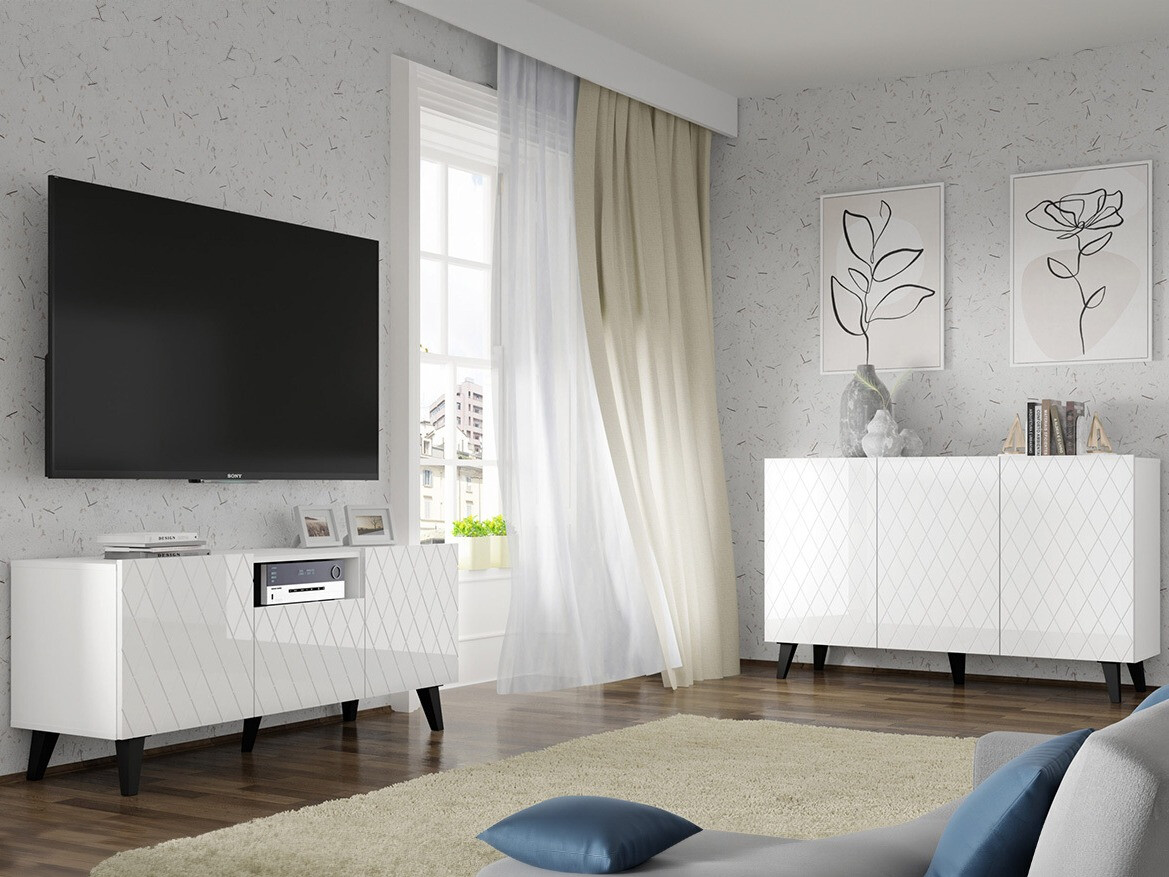 TV galds Melmoro 105 (Glancēts balts + Melns)