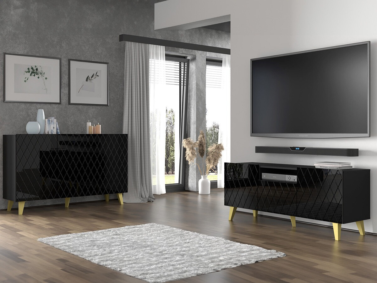 TV galds Melmoro 105 (Glancēts melns + Zelta)