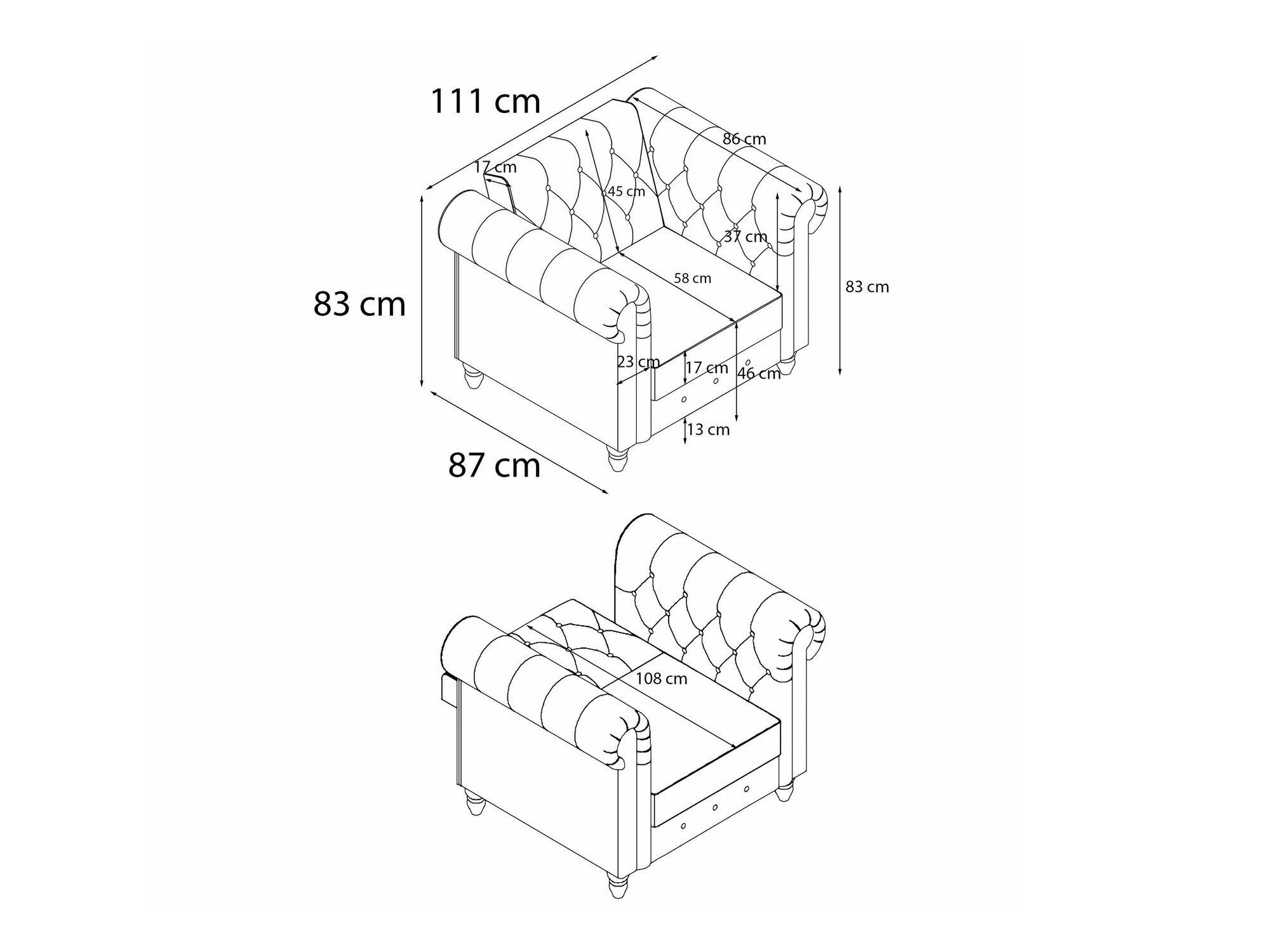 Chesterfield krēsls Tulsa 630 (Gaiši pelēks)