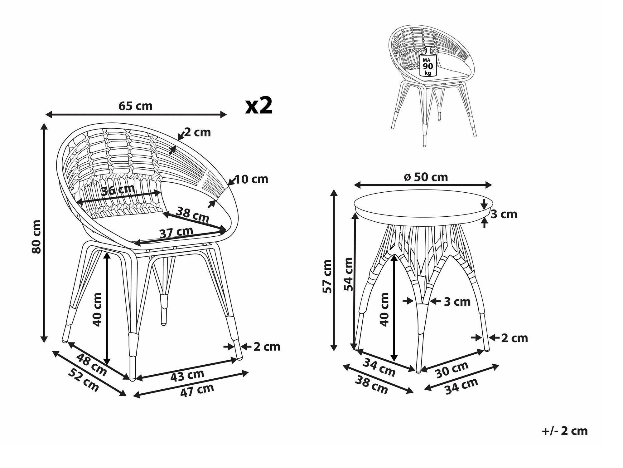 Balkona komplekts Berwyn 1838 (Melns + Bēšs)