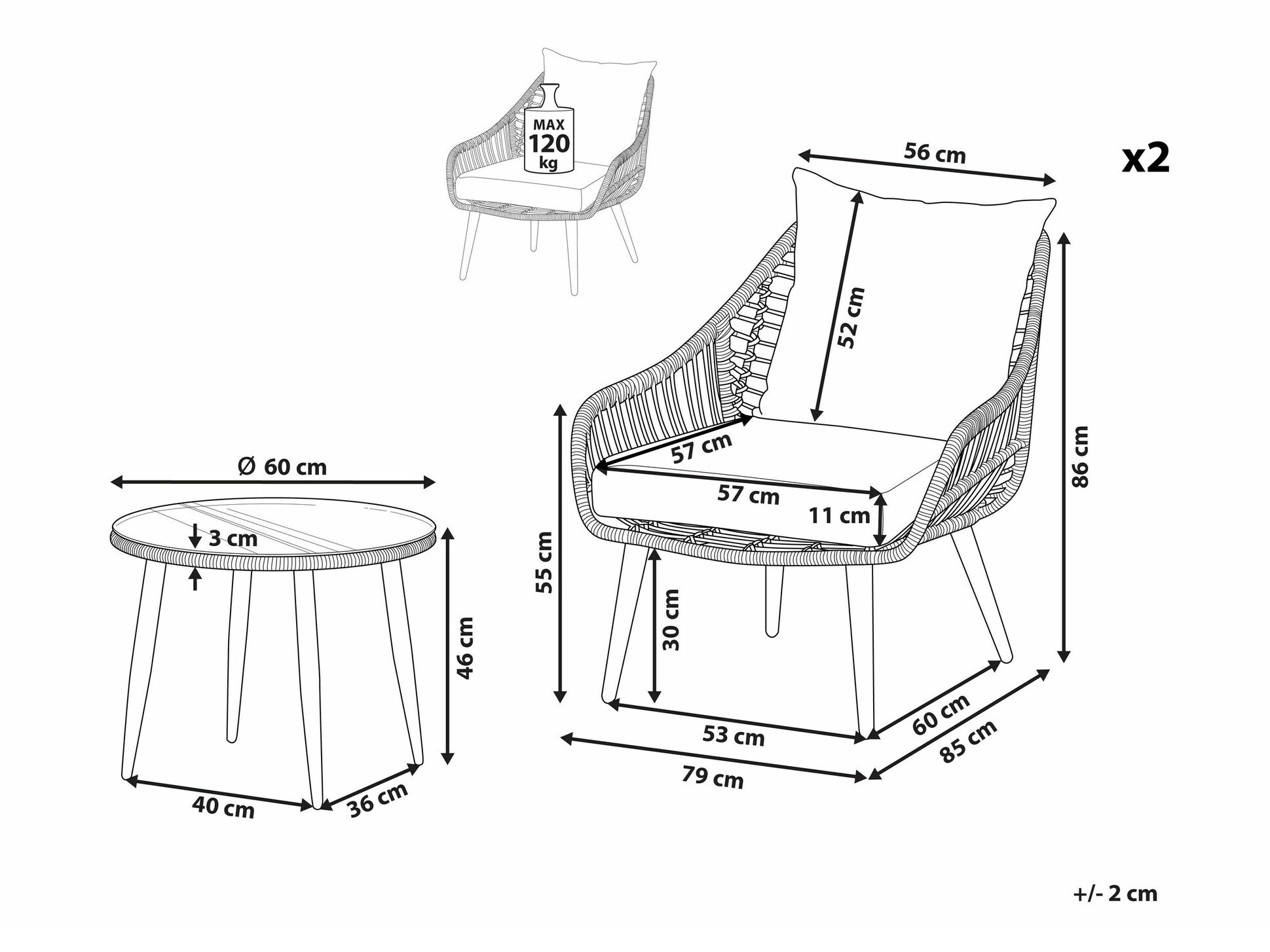 Dārza mēbeļu komplekts Berwyn 1839 (Pelēks)