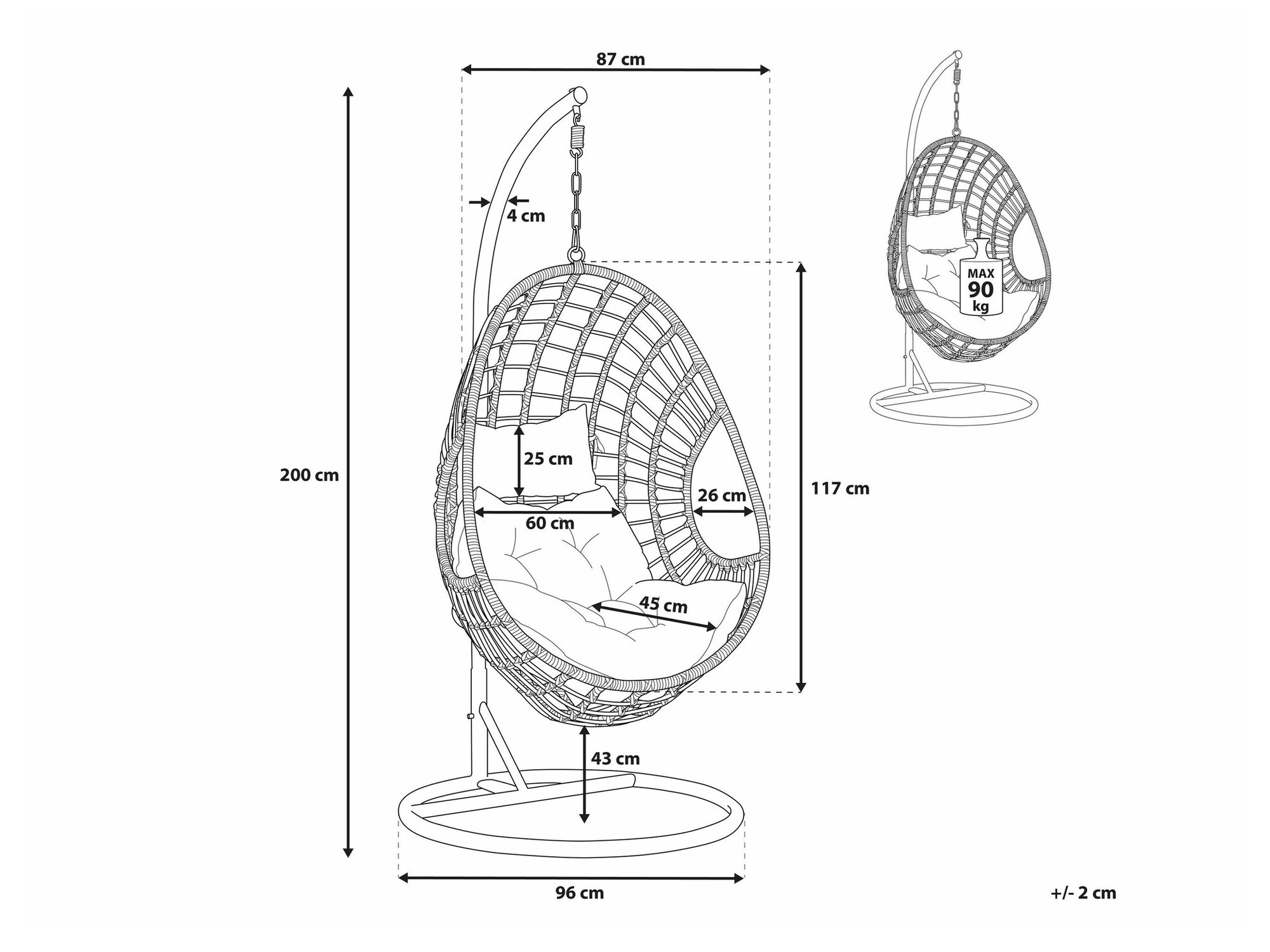 Piekaramais krēsls Berwyn 1837