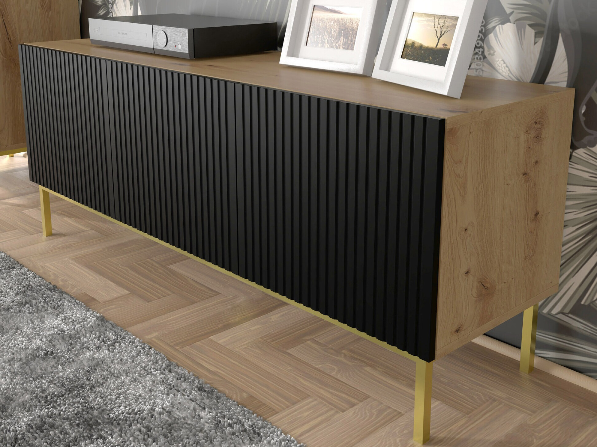 TV galds Mirmaro 102 (Melns + Artisan ozols)