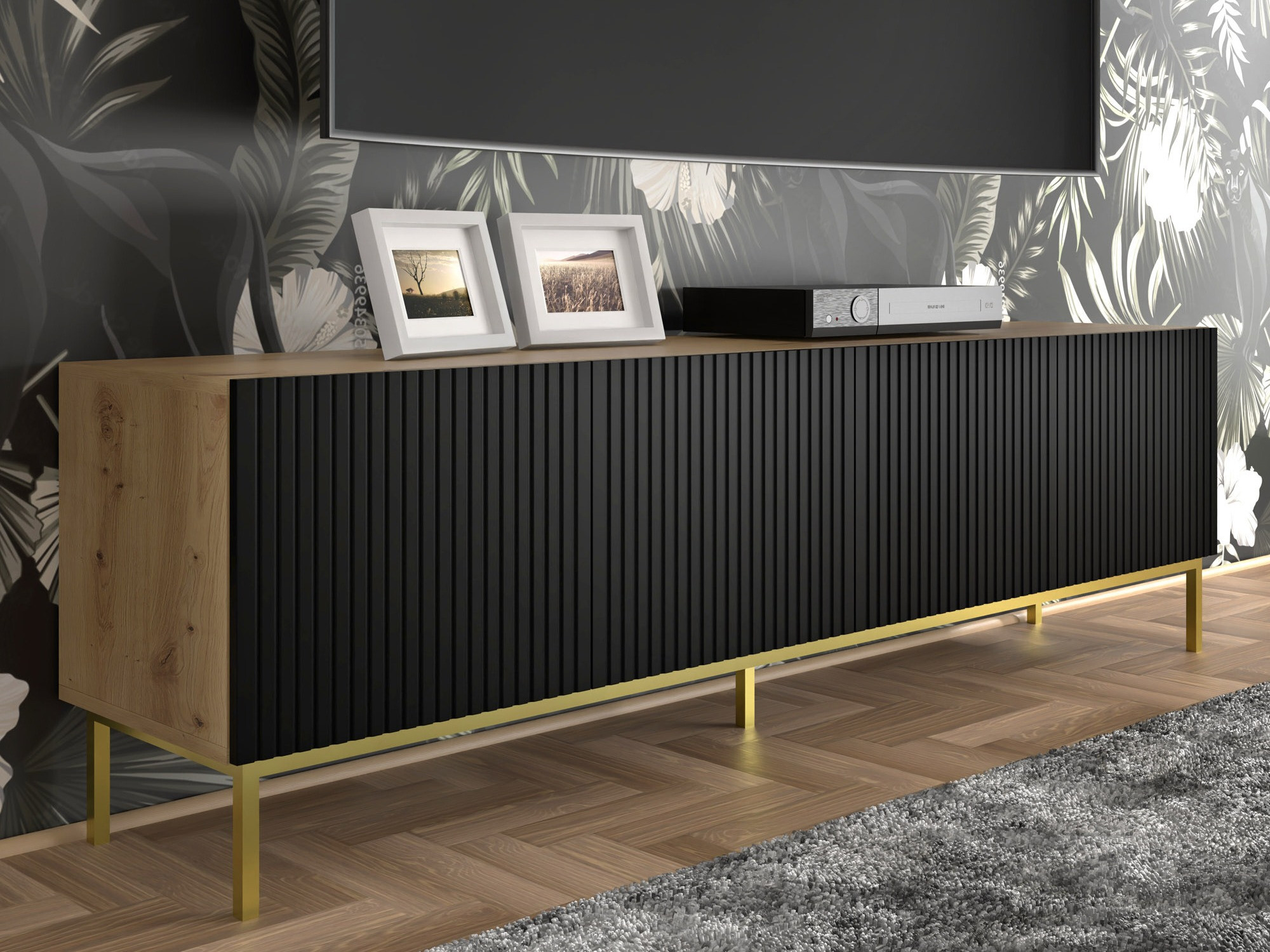 TV galds Mirmaro 103 (Melns + Artisan ozols)