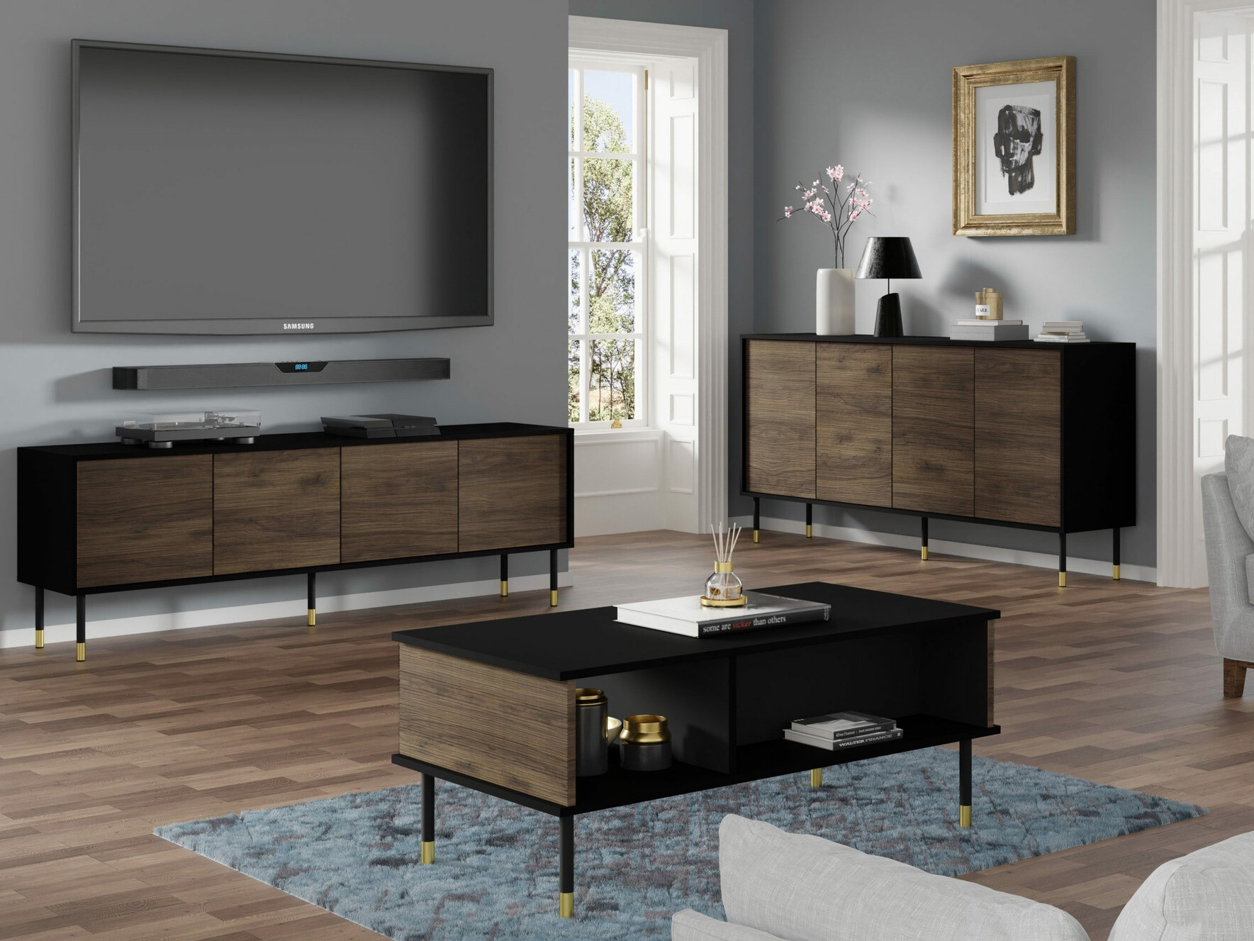 Набор для гостиной Romtole 103 (Чёрный + Темный дуб)