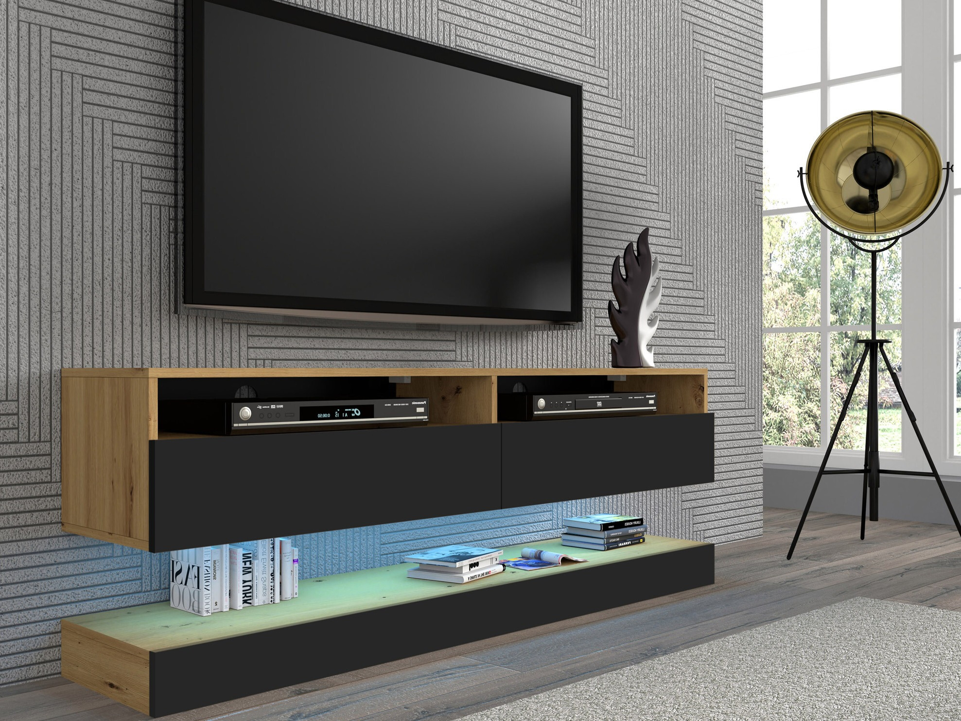 TV galds Buffalo 108 (Melns + Artisan ozols)