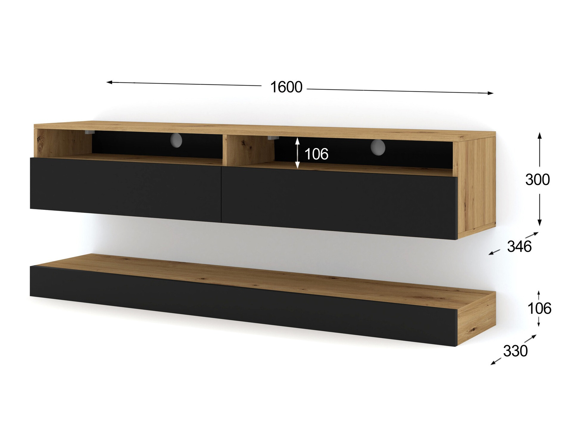 TV galds Buffalo 108 (Melns + Artisan ozols)