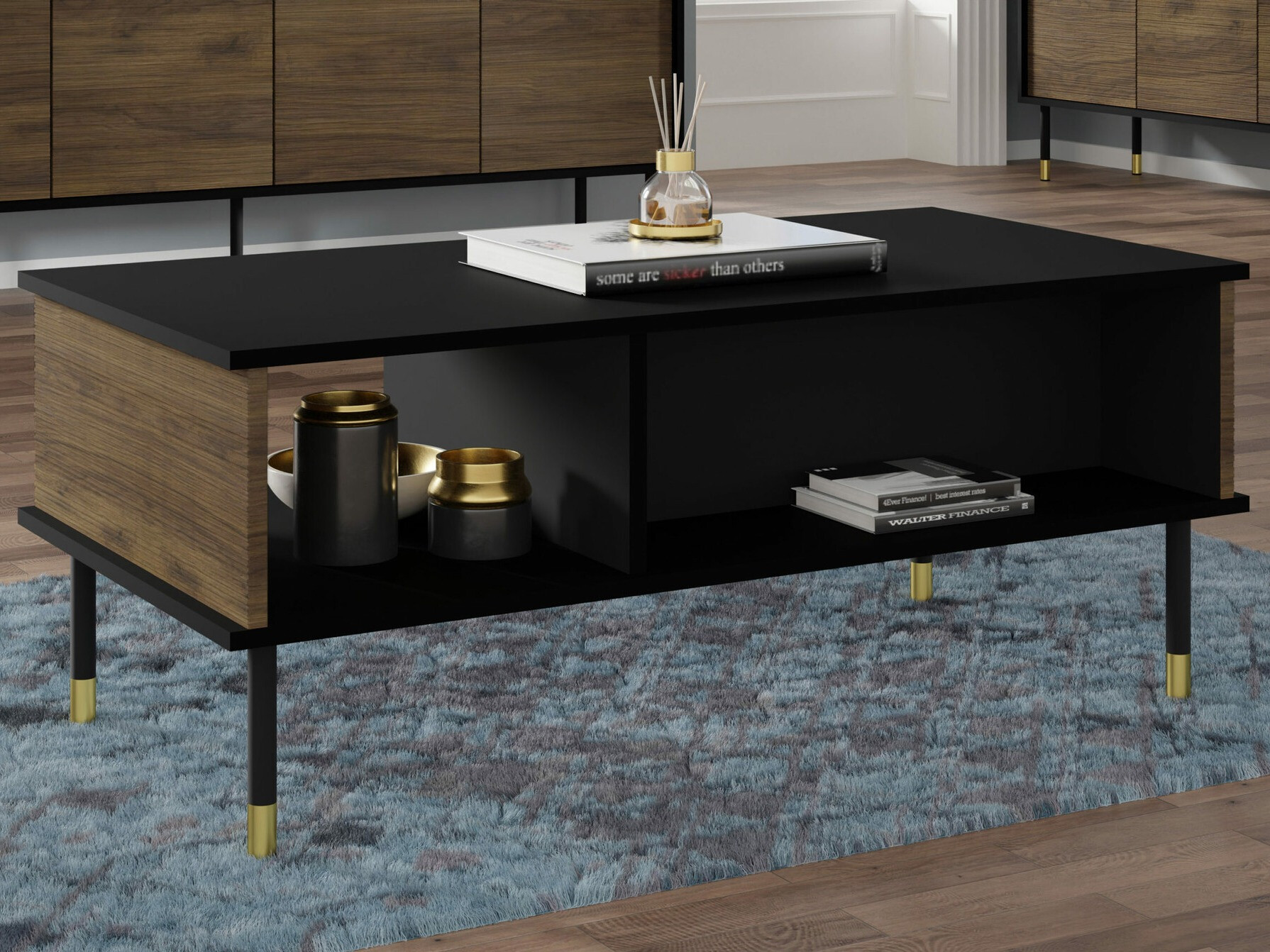 Журнальный столик Romtole 102 (Чёрный + Темный дуб)