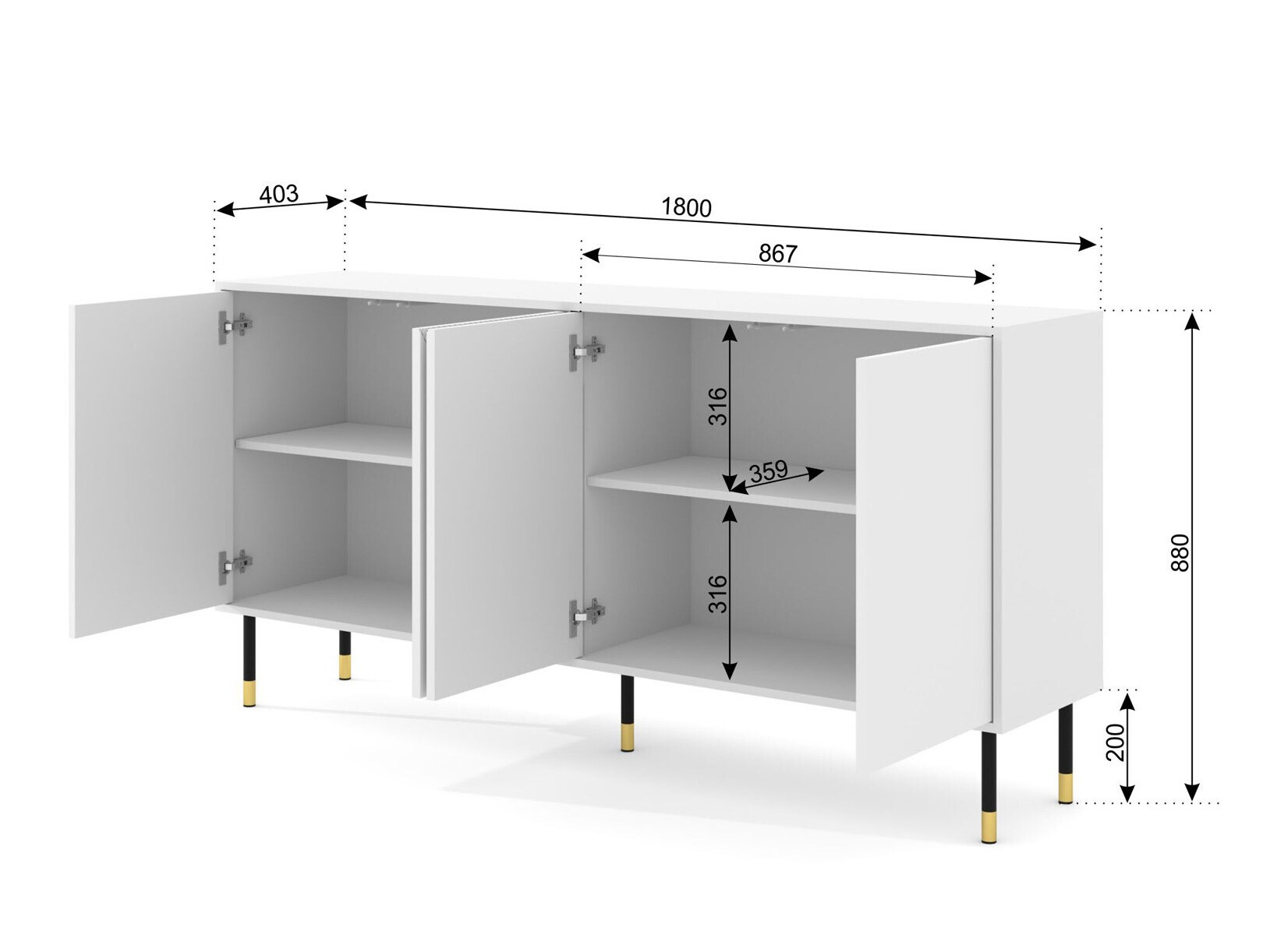 Skapis Teopha 101 (Melns)