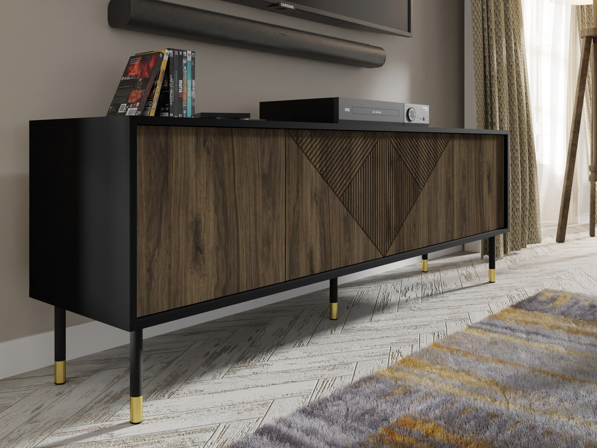 ТВ тумба Teopha 100 (Чёрный + Грецкий орех)