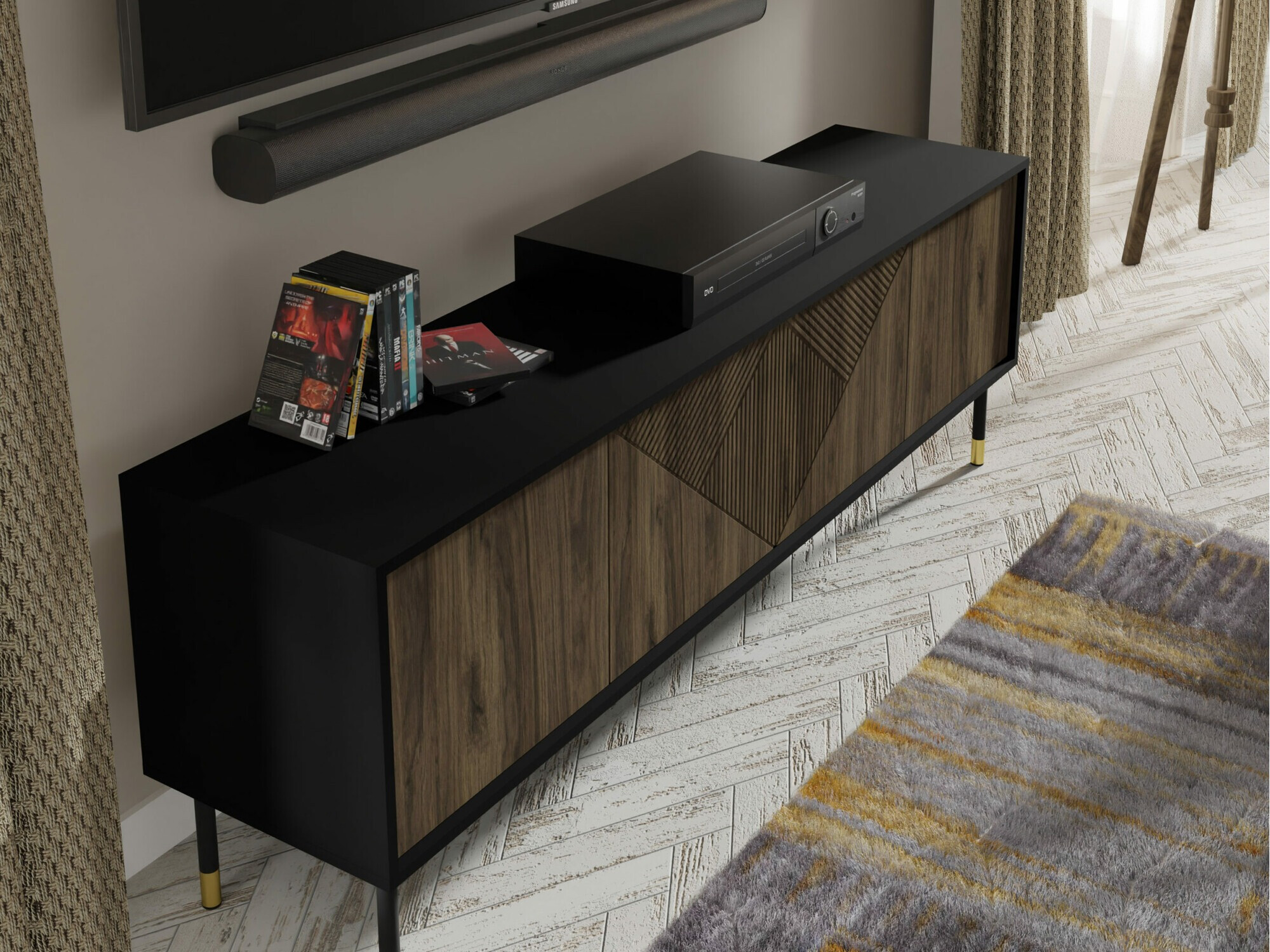 ТВ тумба Teopha 100 (Чёрный + Грецкий орех)