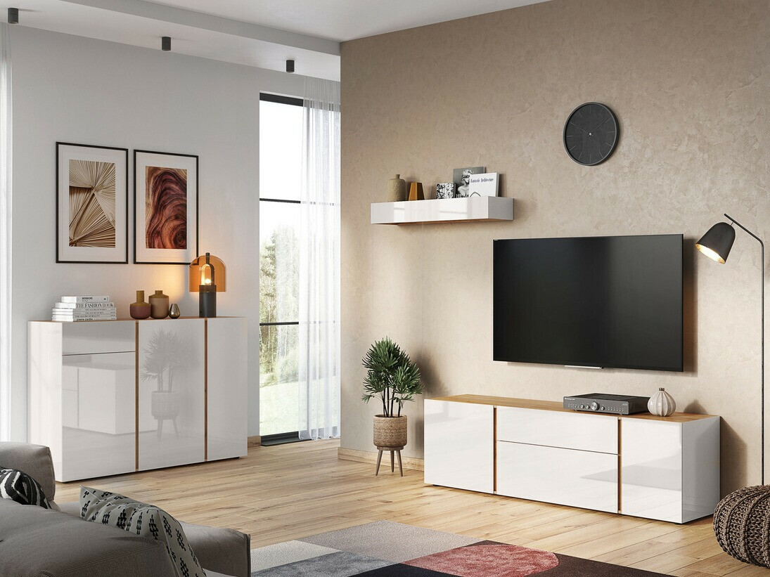 Kumode Sacramento 291 (Glancēts Gaiši pelēks + Navarra ozols)