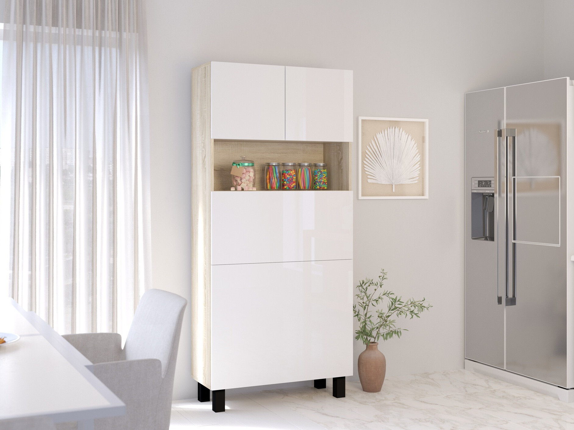 Plaukts Buffalo 145 (Glancēts balts + Sonomas ozols)