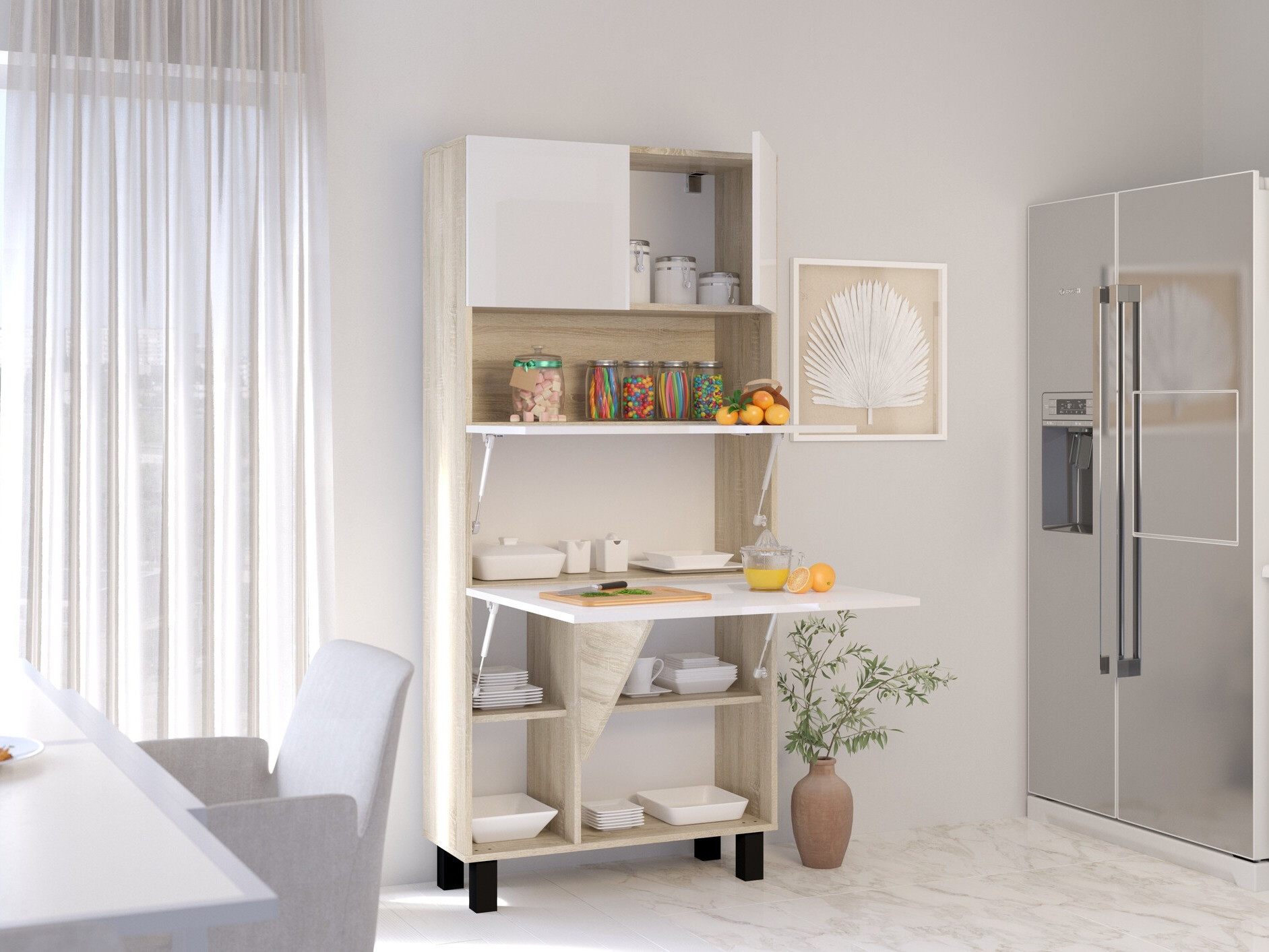 Plaukts Buffalo 145 (Glancēts balts + Sonomas ozols)