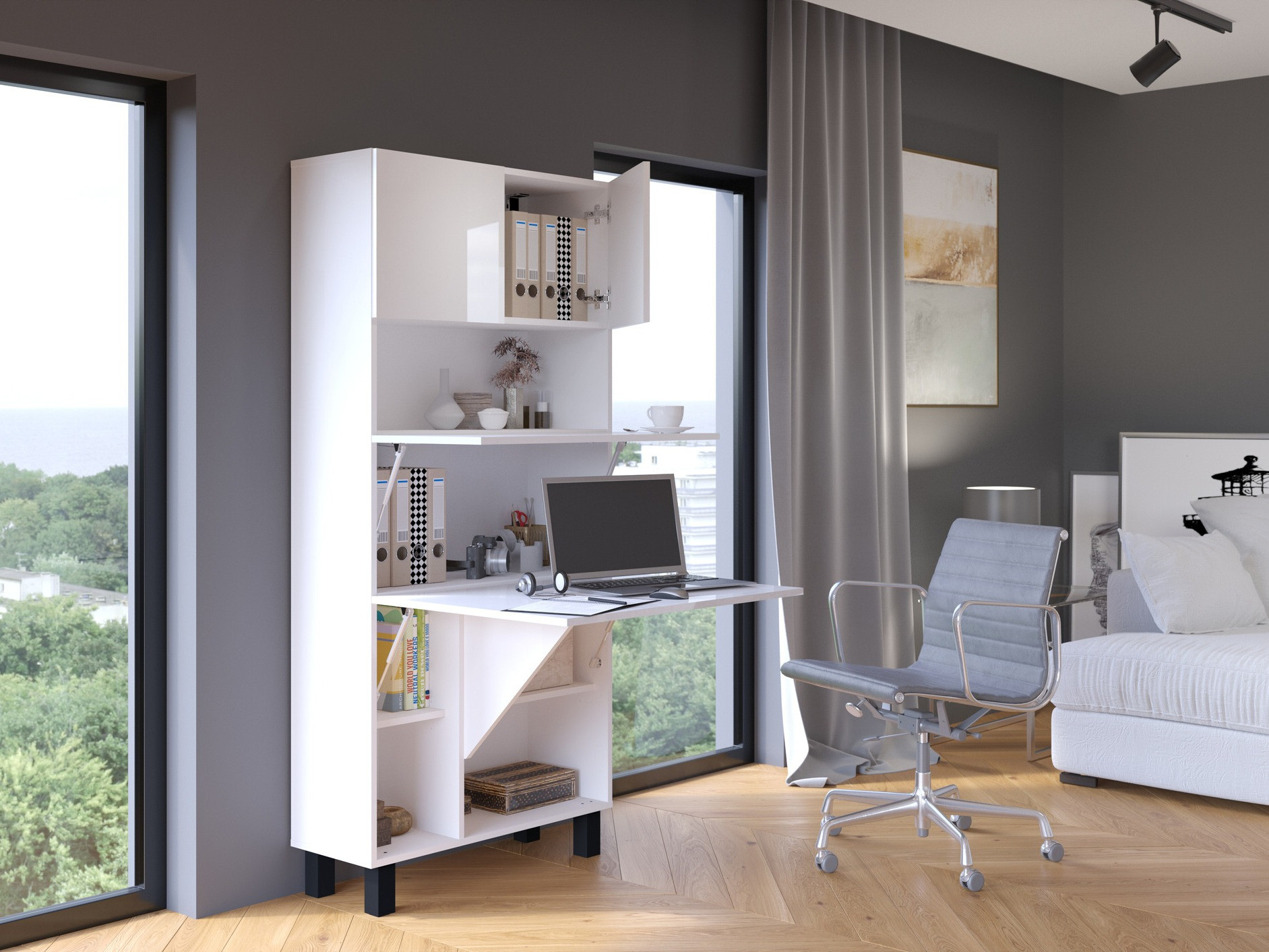 Стеллаж Buffalo 145 (Глянцевый белый + Матовый белый)