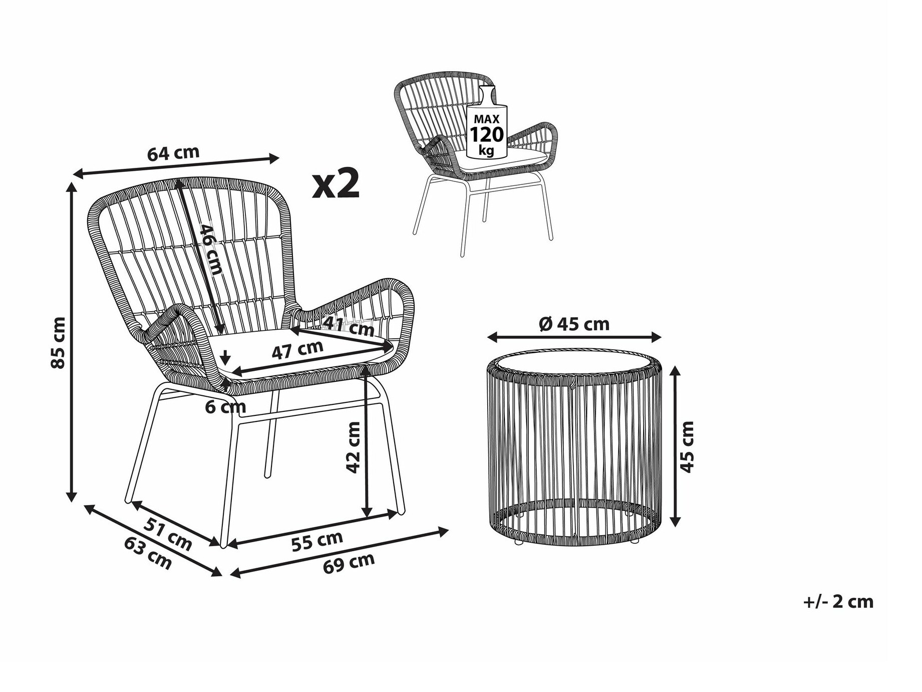Balkona komplekts Berwyn 1842