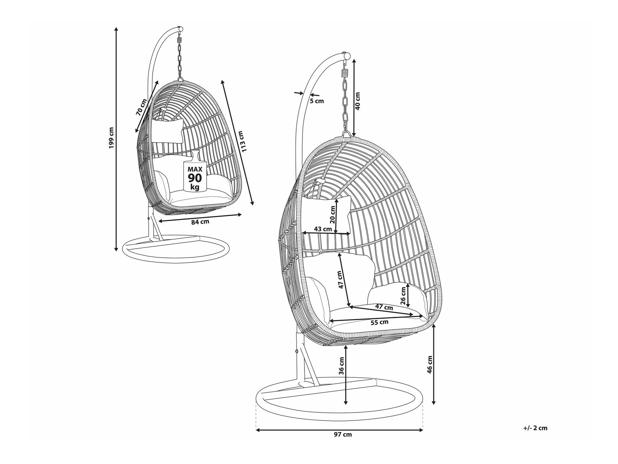 Piekaramais krēsls Berwyn 1846 (Gaiši brūns)