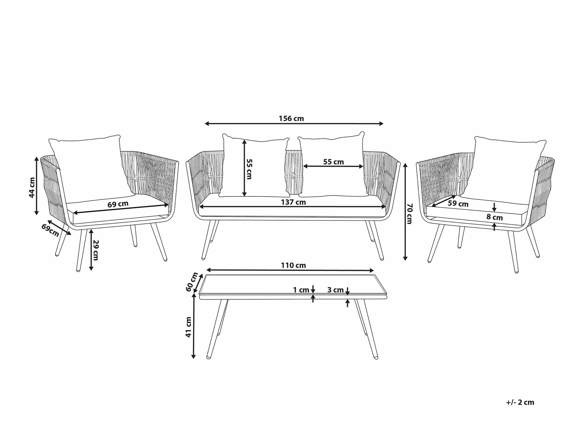 Dārza mēbeļu komplekts Berwyn 1848 (Balts + Pelēks)