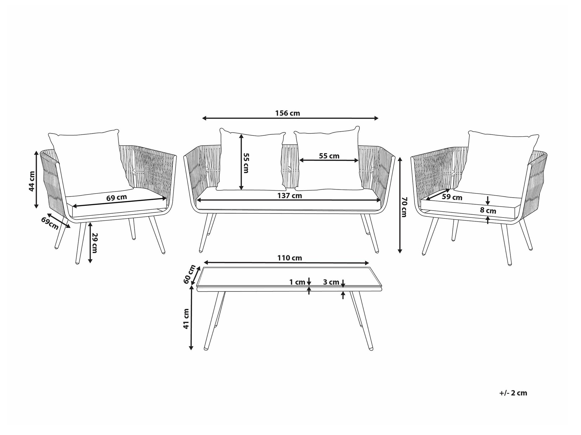 Dārza mēbeļu komplekts Berwyn 1848 (Pelēks + Melns)