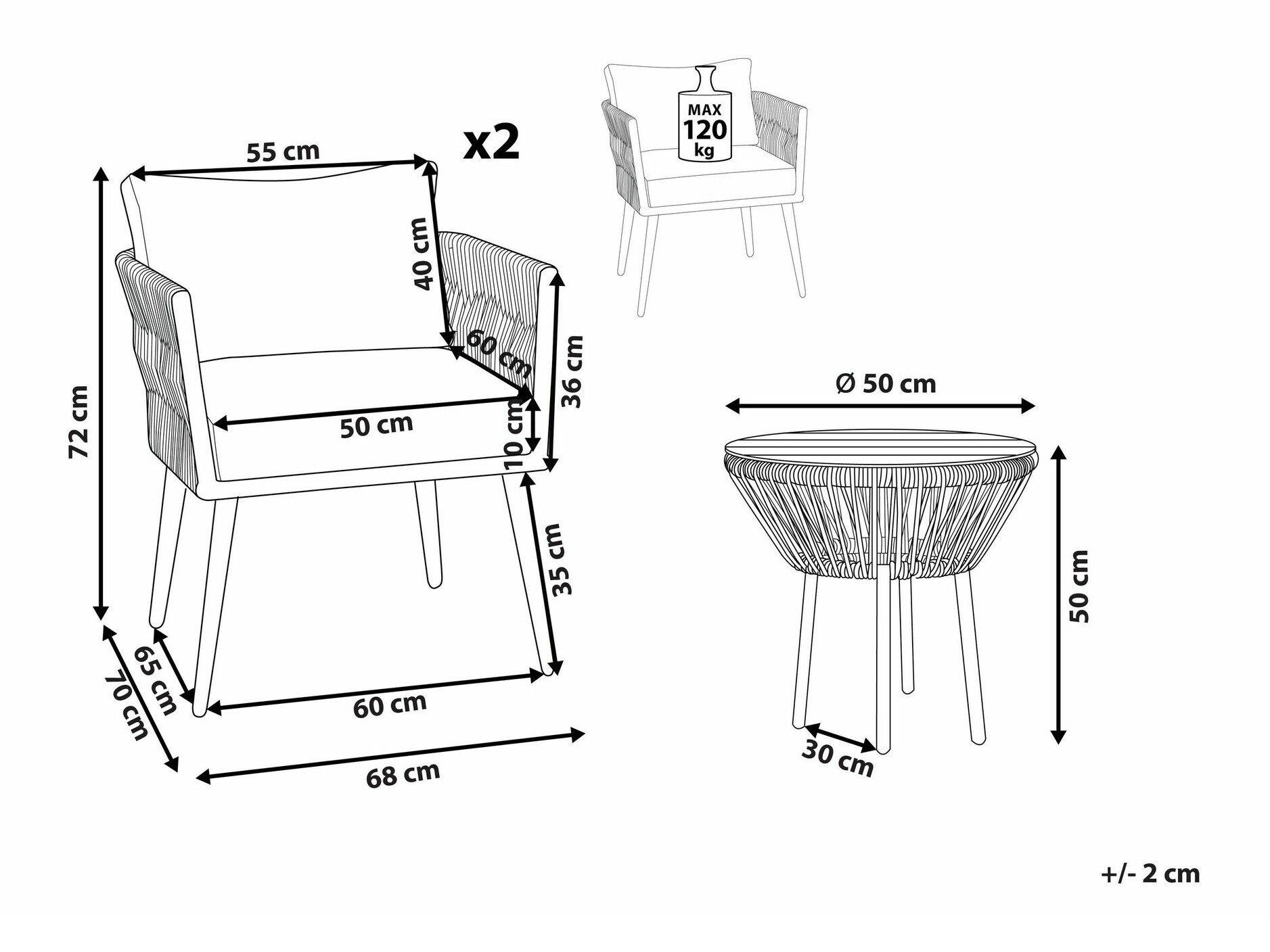 Dārza mēbeļu komplekts Berwyn 1852 (Gaiši pelēks + Pelēks)
