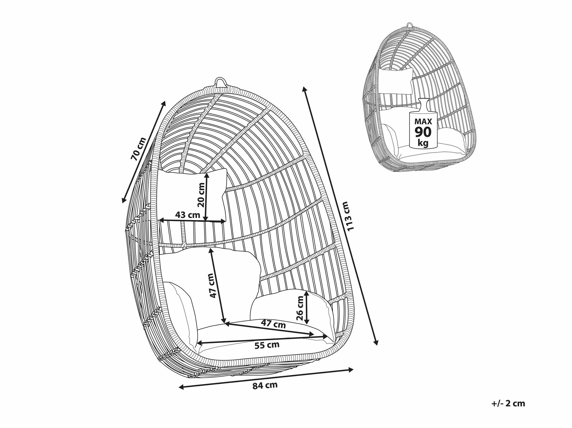 Piekaramais krēsls Berwyn 1849 (Pelēks)