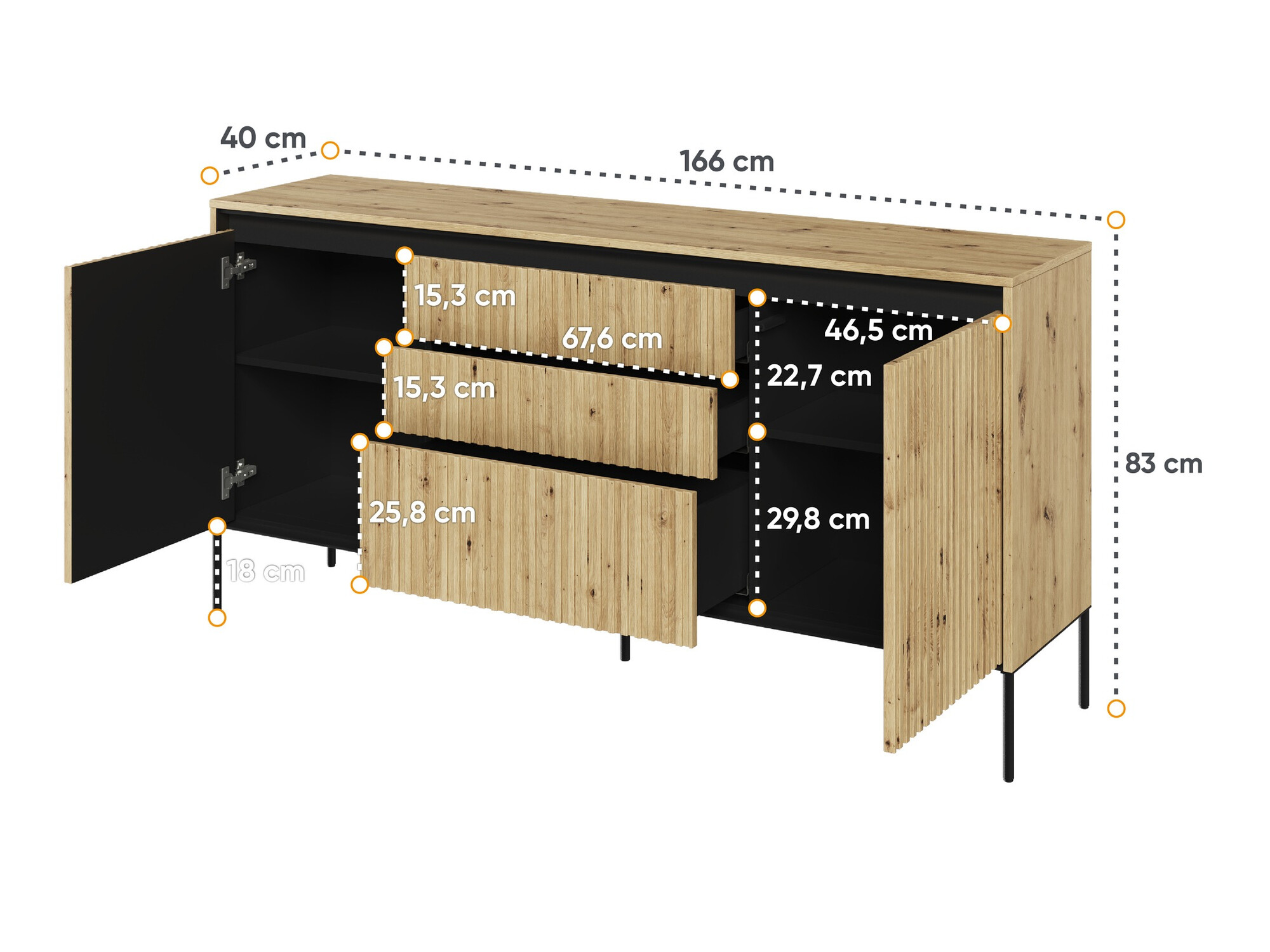 Kumode Fernolu 100 (Artisan ozols + Melns)