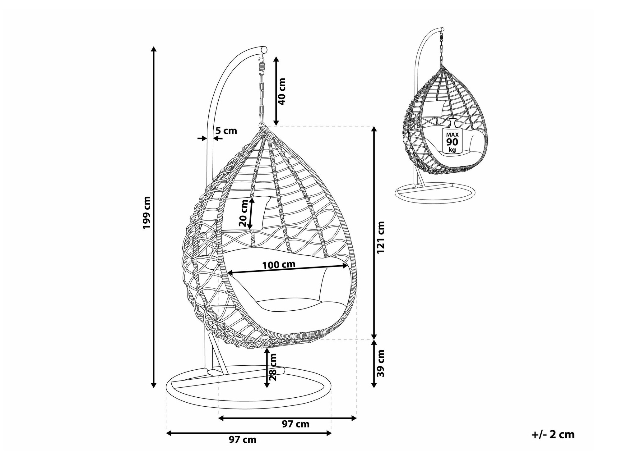 Piekaramais krēsls Berwyn 1859 (Gaiši brūns)