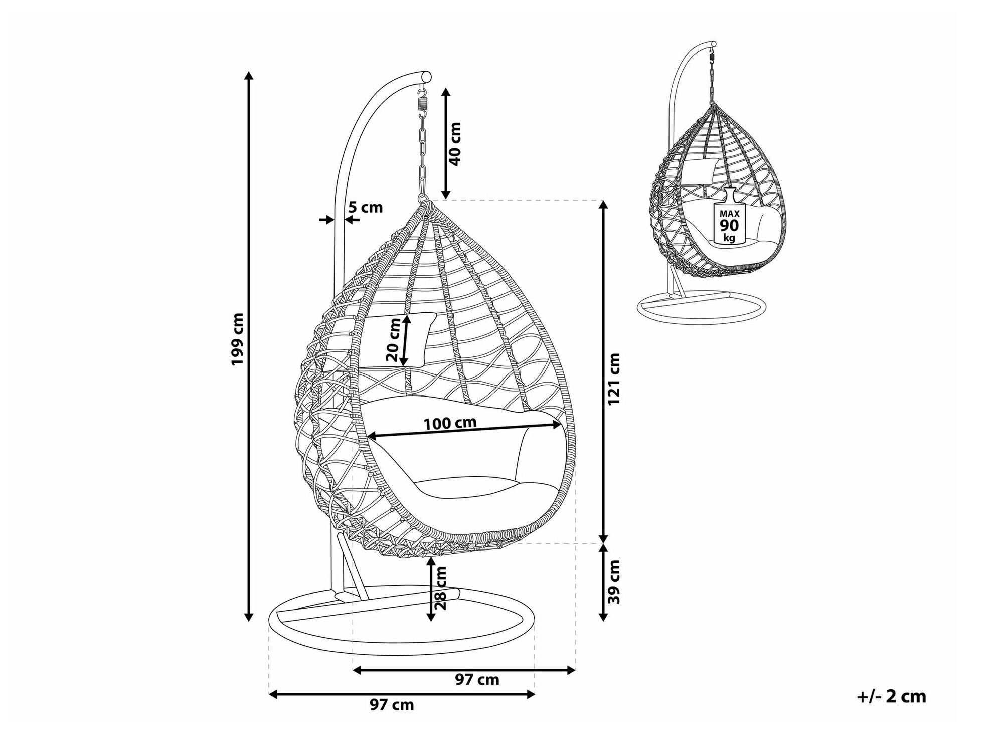 Piekaramais krēsls Berwyn 1859 (Pelēks)