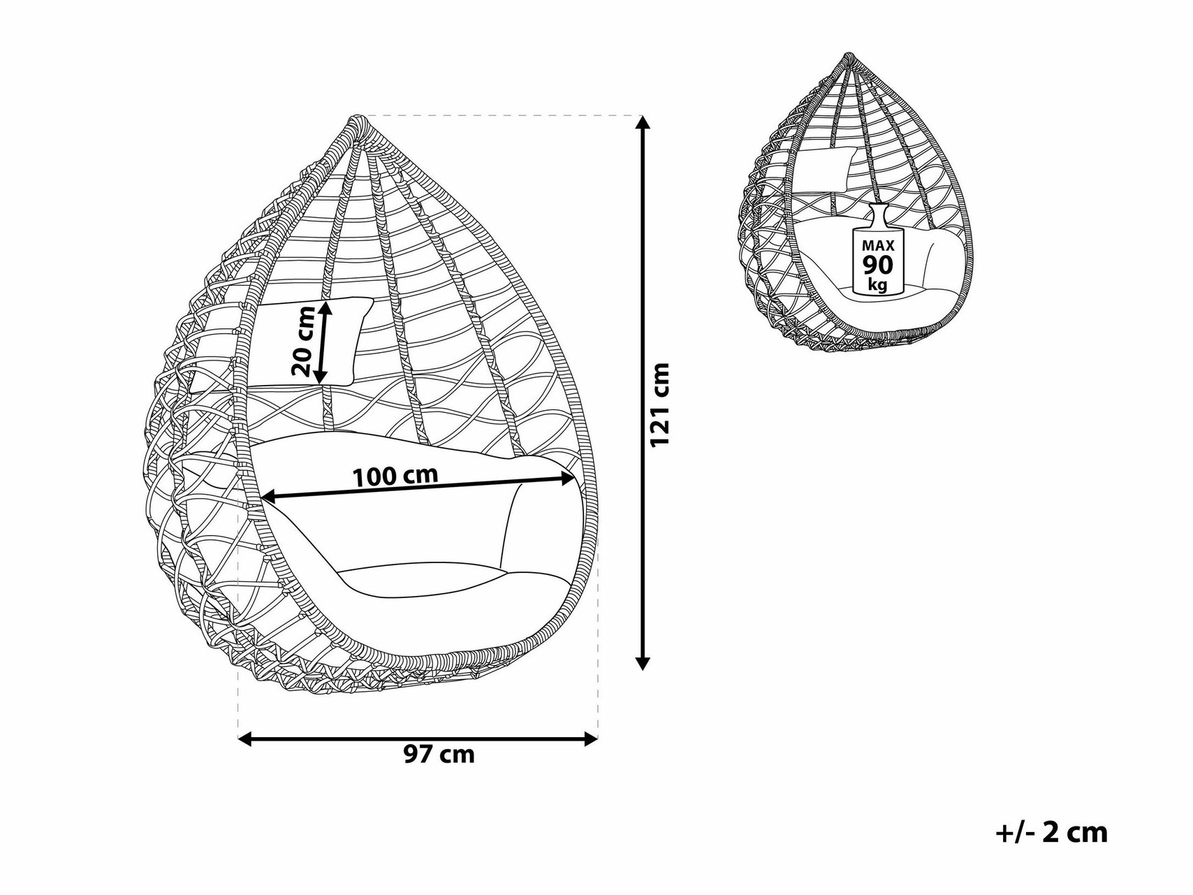 Piekaramais krēsls Berwyn 1865 (Gaiši brūns)