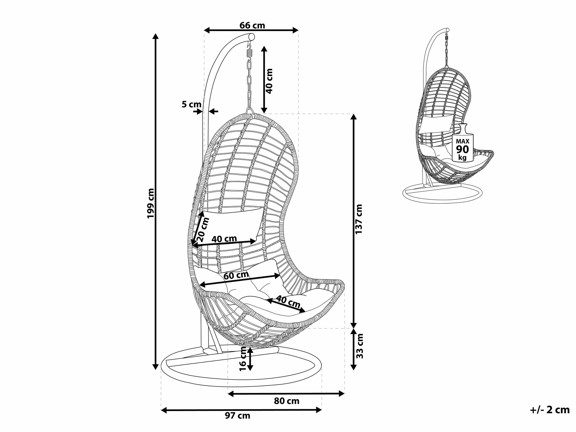 Piekaramais krēsls Berwyn 1873 (Pelēks)