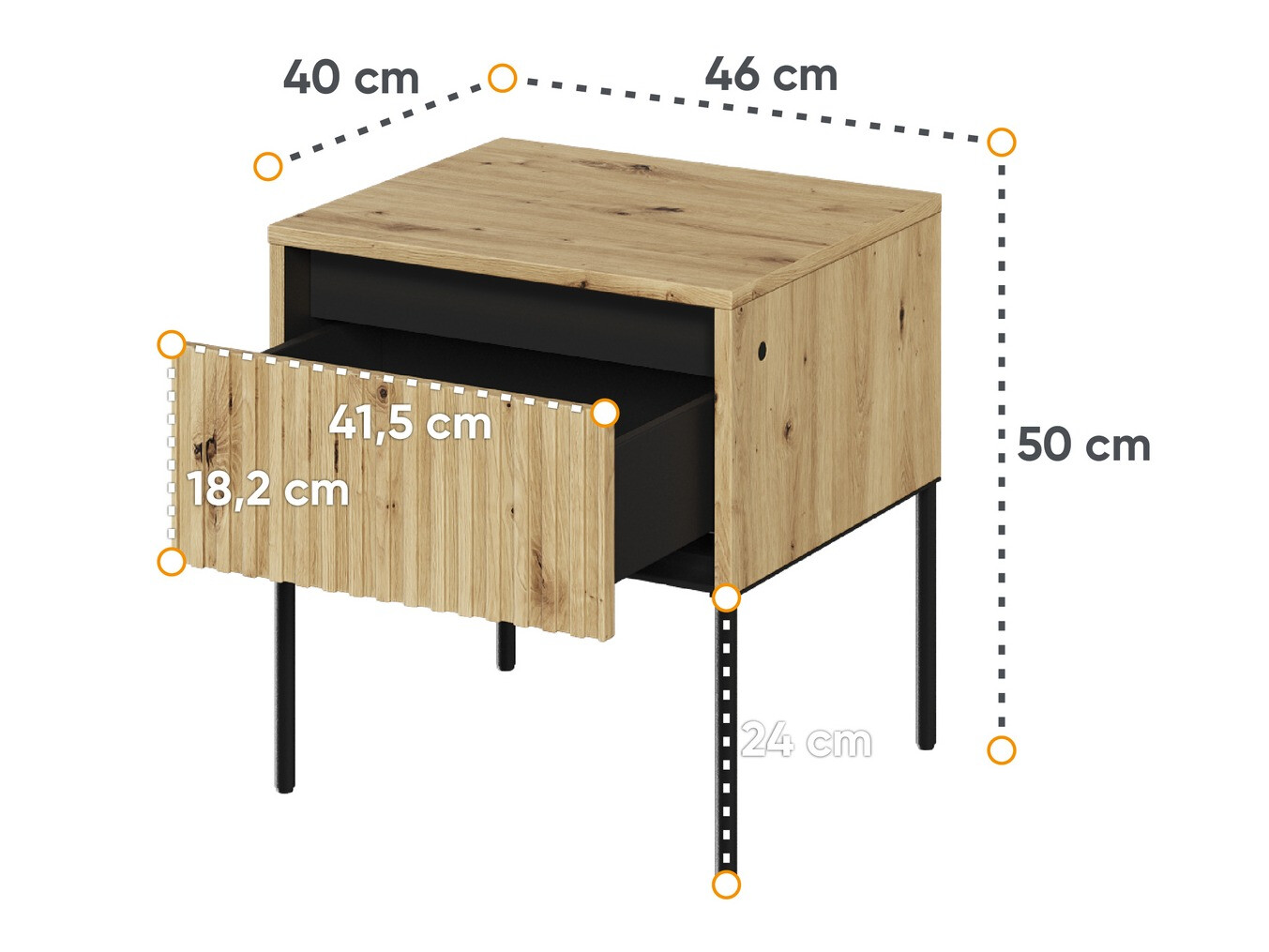 Прикроватная тумбочка Fernolu 111 (Artisan дуб + Чёрный)